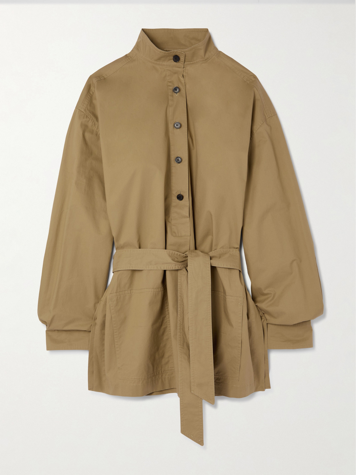 Saint Laurent Belted Cotton-poplin Shirt In Neutrals