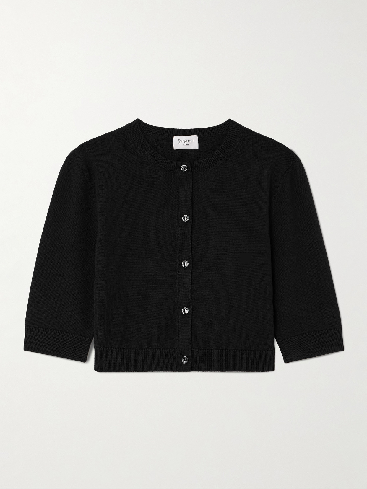 Saint Laurent Cropped Wool Cardigan In Black