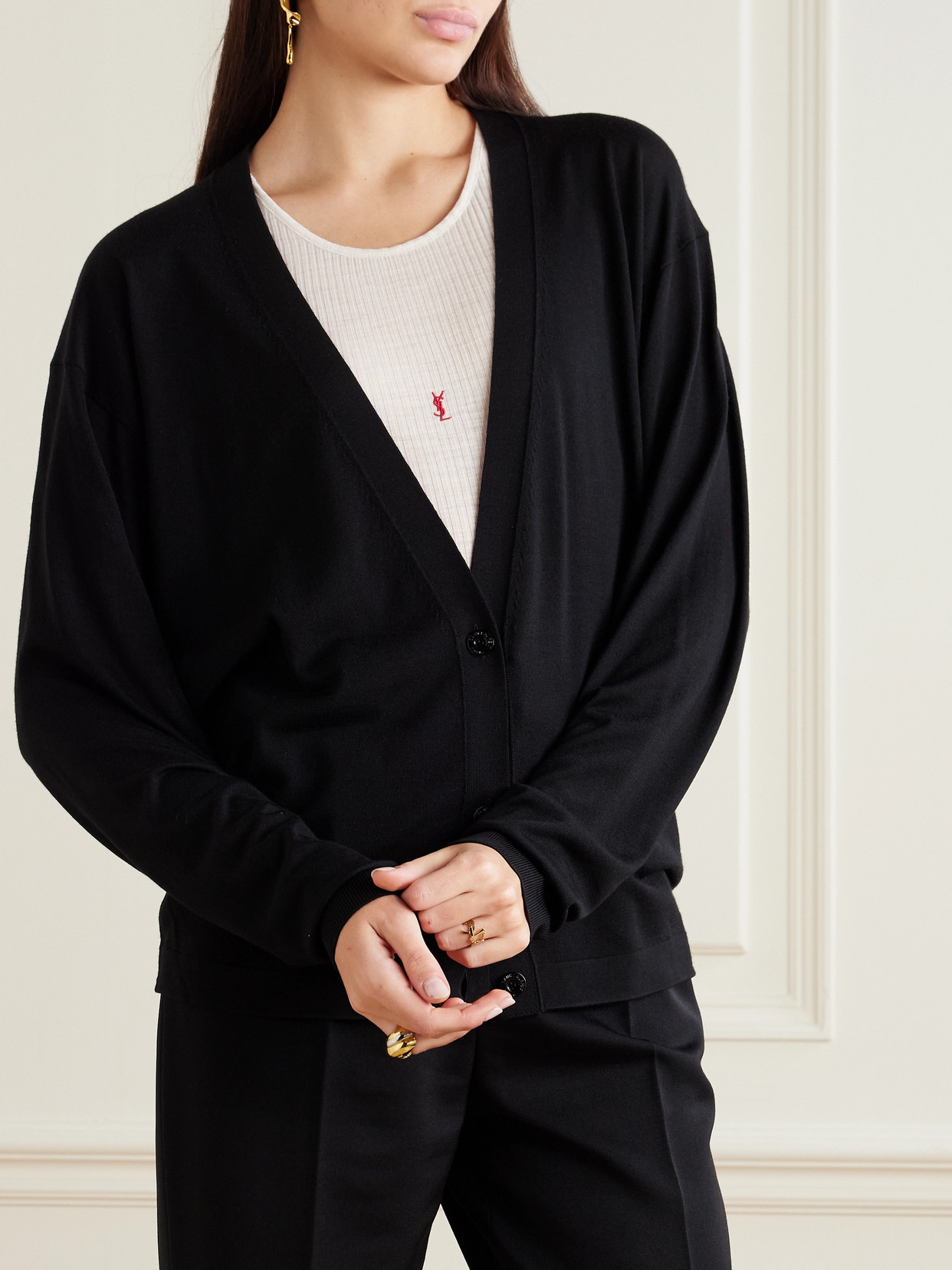 Saint Laurent Wool Cardigan In Black
