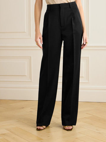 Saint Laurent Pleated grain de poudre wool straight-leg pants