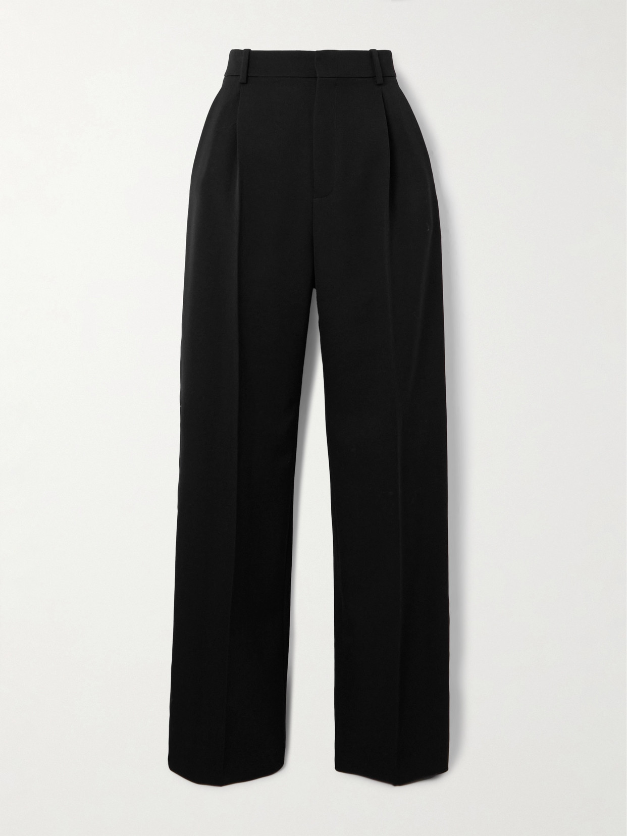 Saint Laurent Pleated Grain De Poudre Wool Straight-leg Pants In Black
