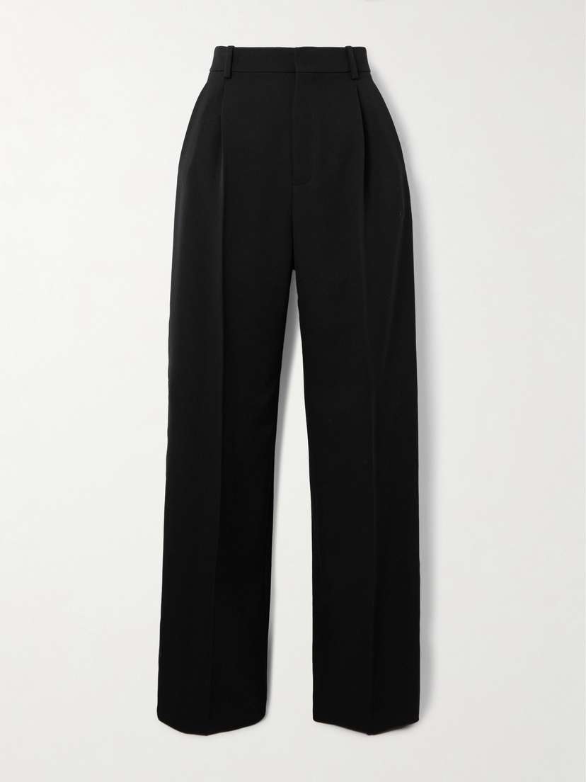 Saint Laurent Pleated Grain De Poudre Wool Straight-leg Pants
