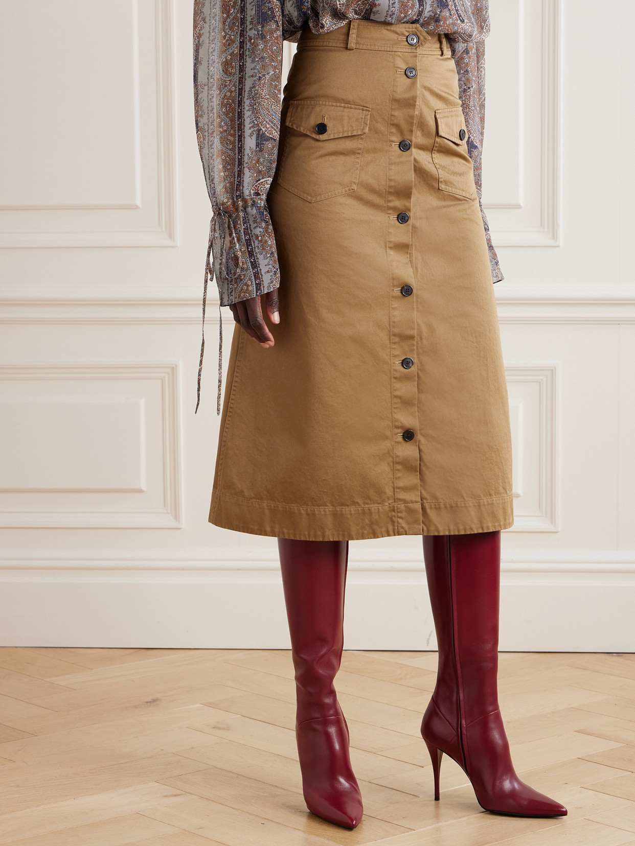 Saint Laurent Midi Skirt In Neutrals