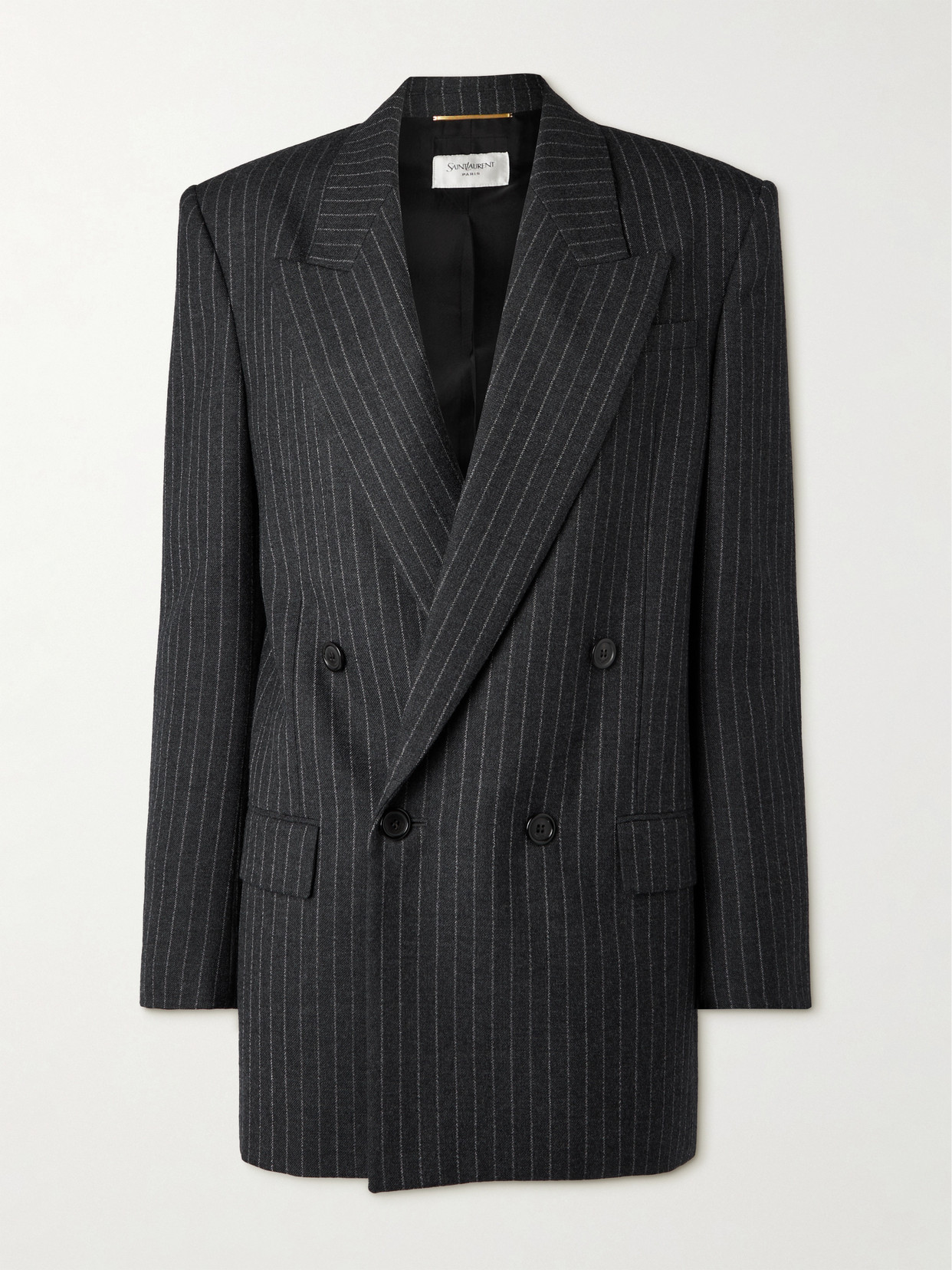 Saint Laurent Oversized Double-breasted Pinstriped Wool-flannel Blazer In Gray