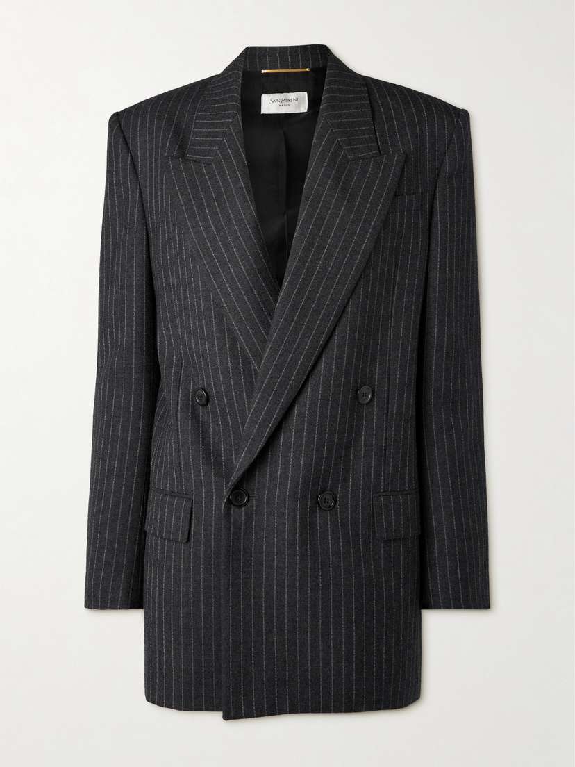 Saint Laurent Oversized Double-breasted Pinstriped Wool-flannel Blazer