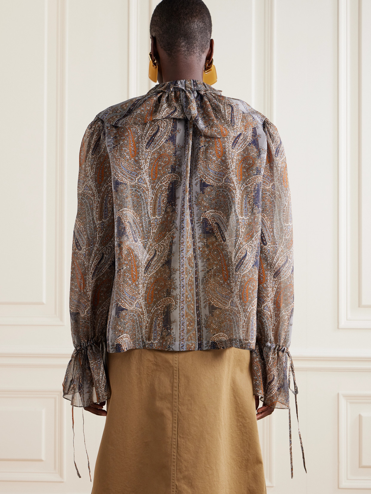 Saint Laurent Paisley Button Down Sheer Blouse In Multi