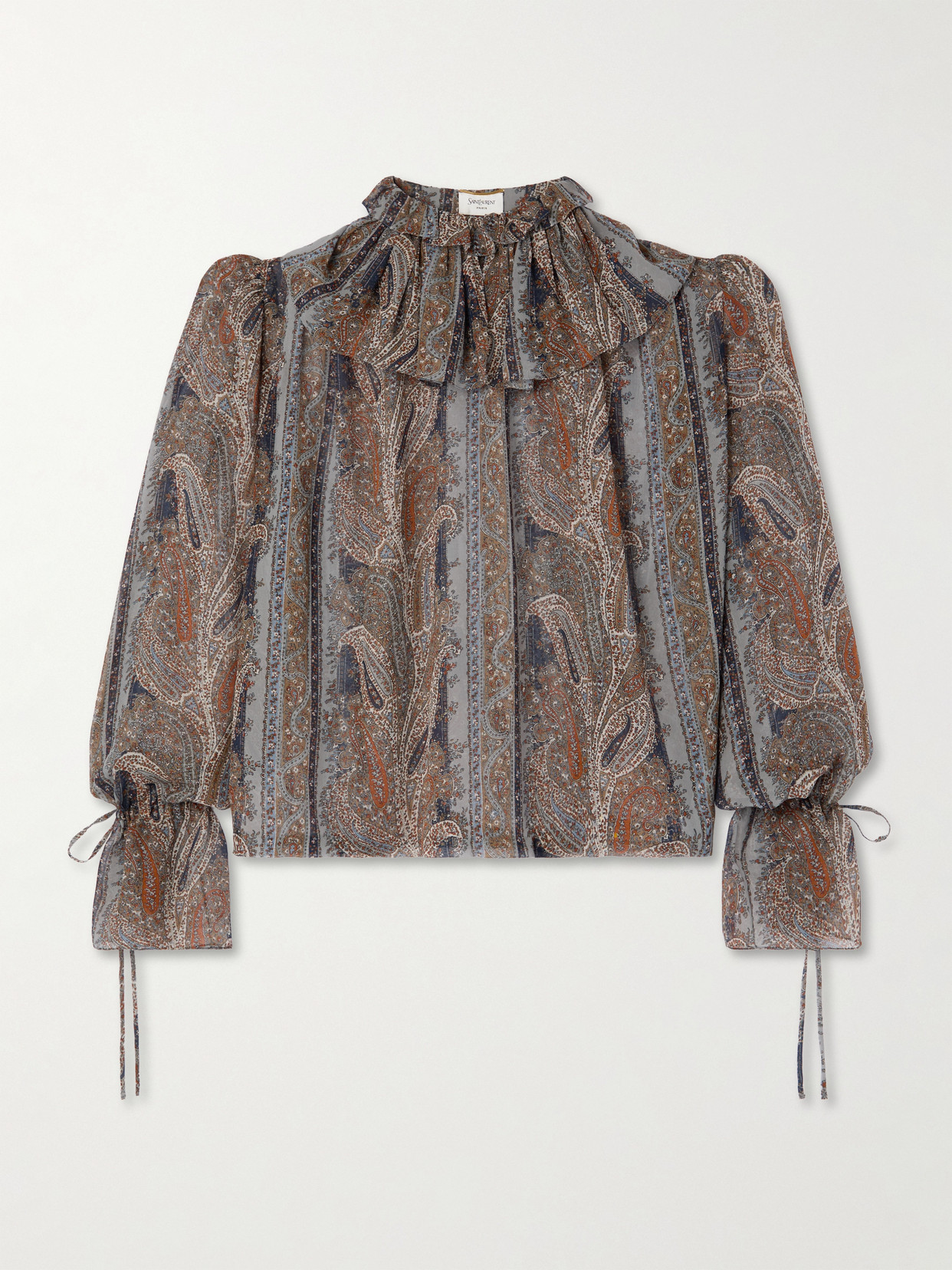 Saint Laurent Paisley Button Down Sheer Blouse In Multi