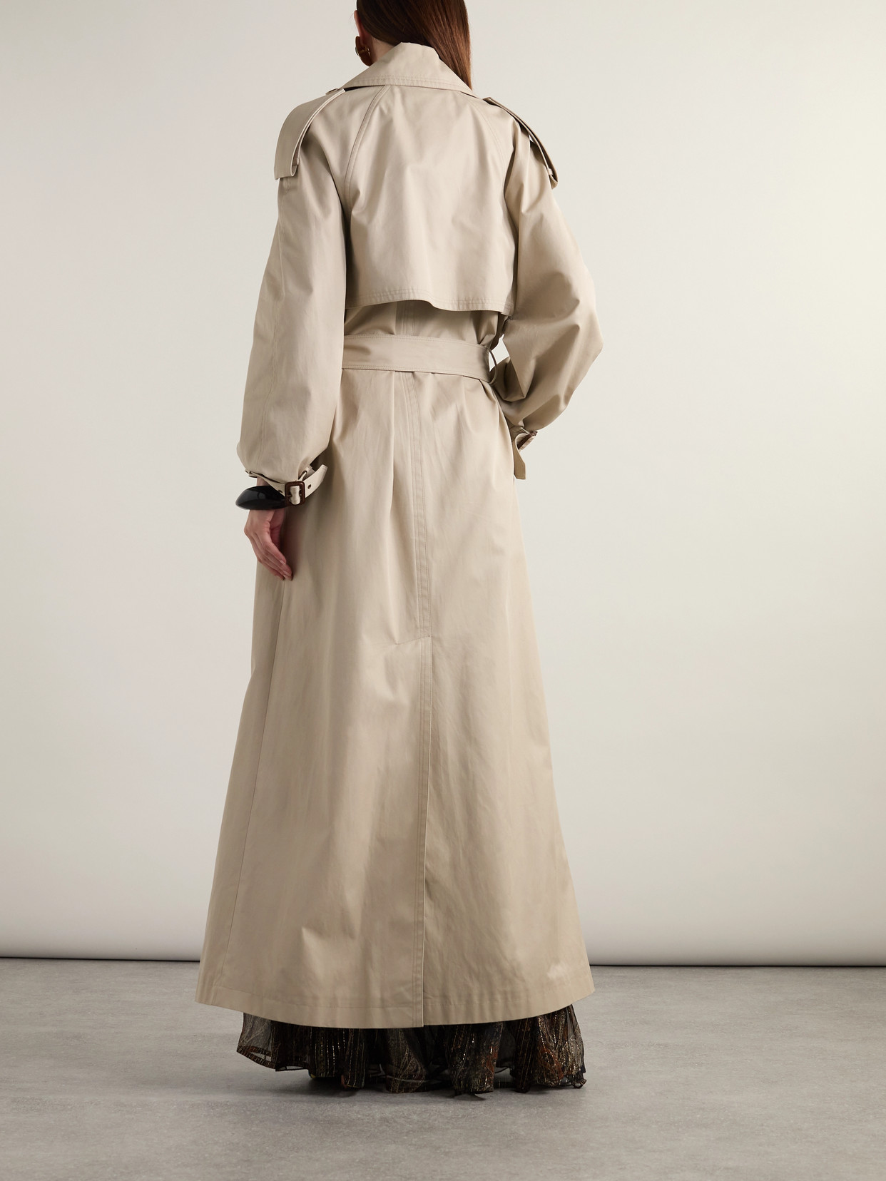 Saint Laurent Maxi Trench Coat In Neutrals