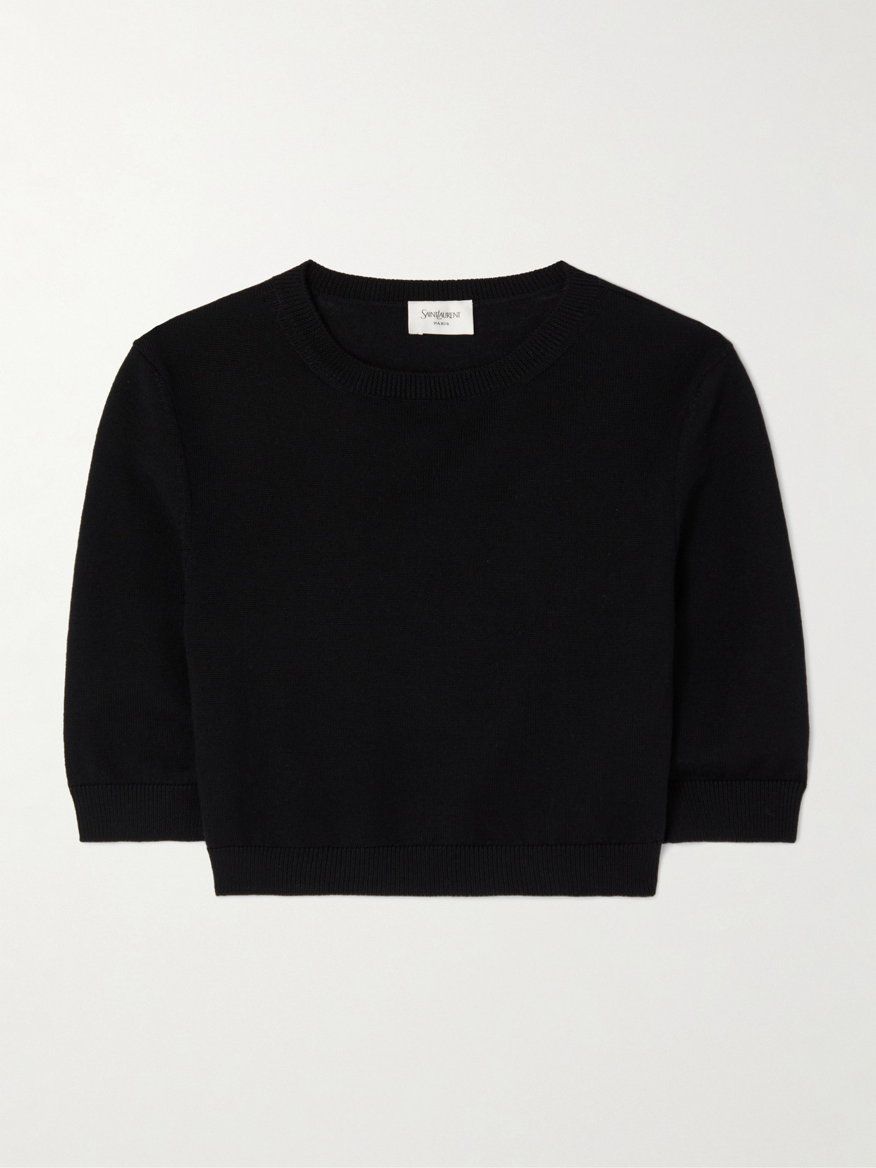 Saint Laurent Cropped Wool Sweater In Black