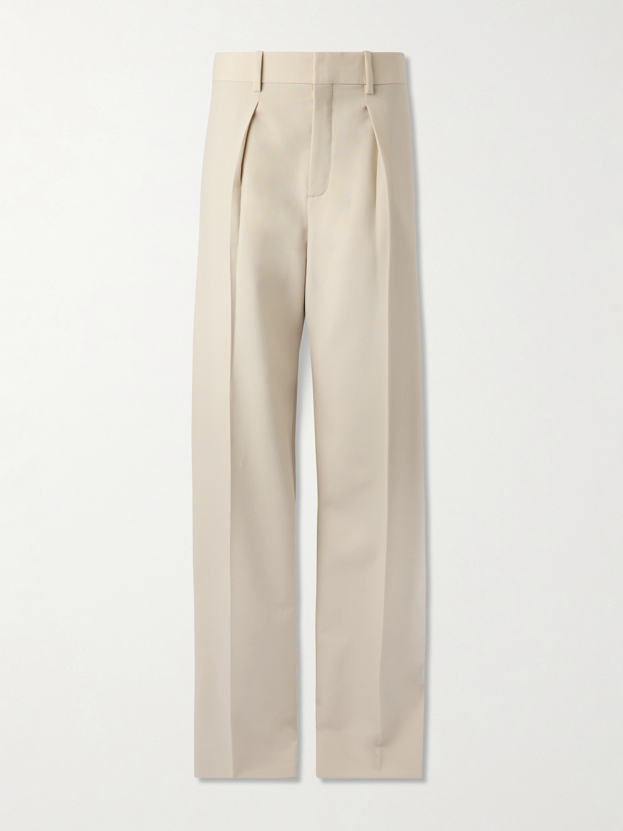 Saint Laurent Pleated Wool Straight-leg Pants In Neutrals
