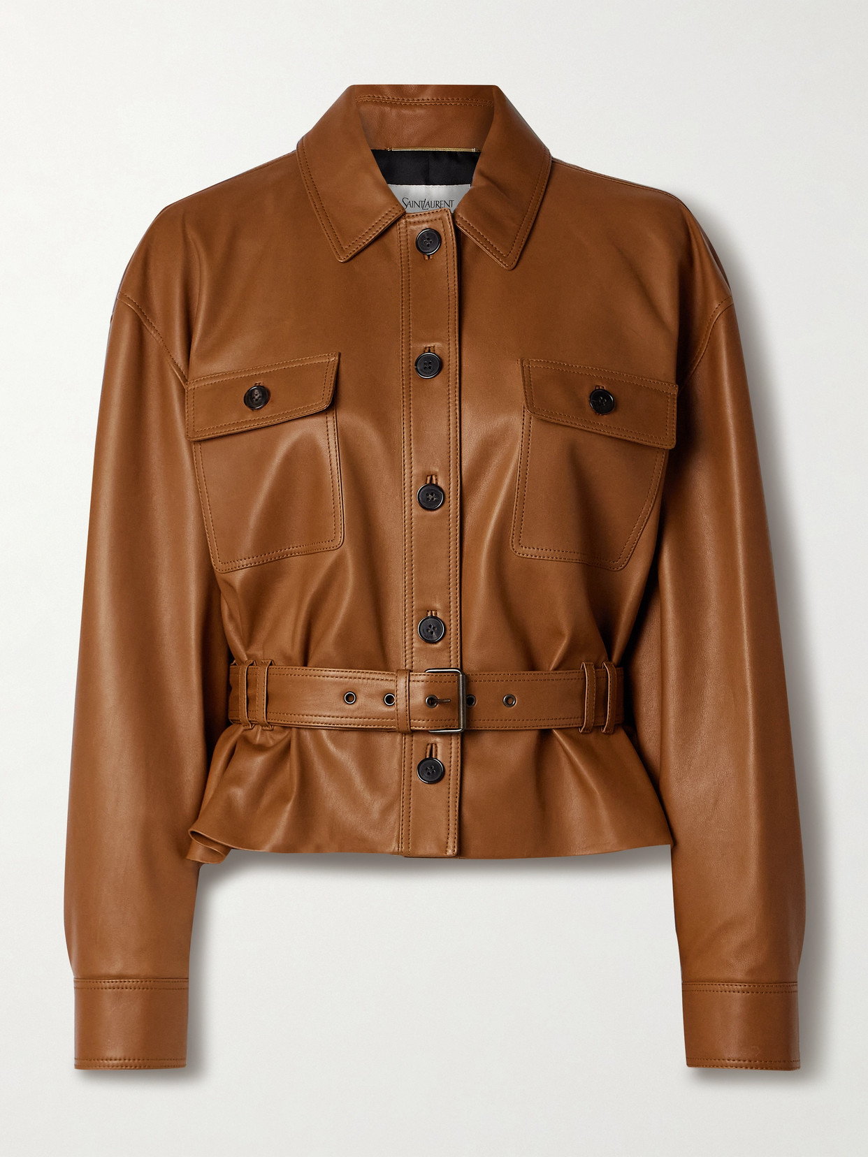Saint Laurent Saharienne Brown Jacket With Pointed Collar And Adjustable And Removable Waist Belt In Leather Woman