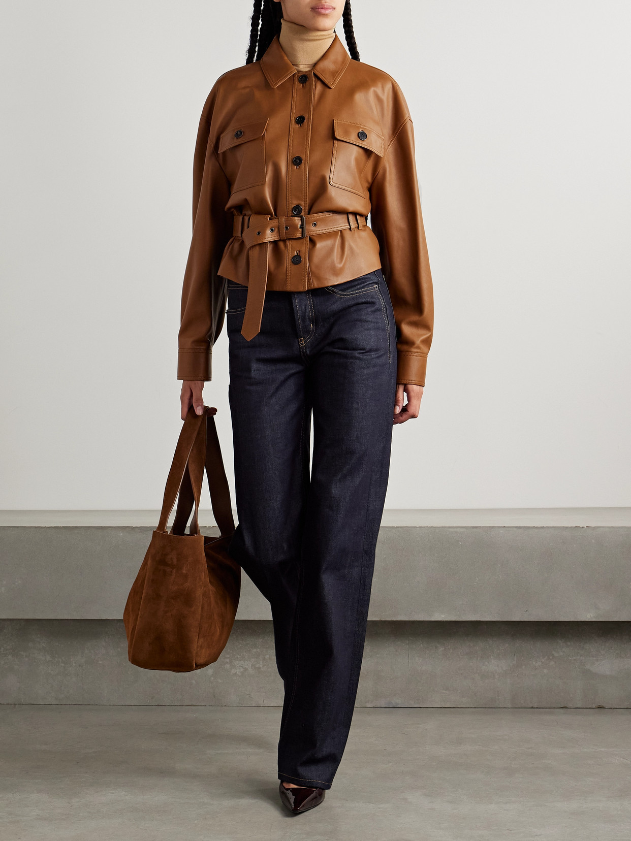 Saint Laurent Saharienne Brown Jacket With Pointed Collar And Adjustable And Removable Waist Belt In Leather Woman In Brown
