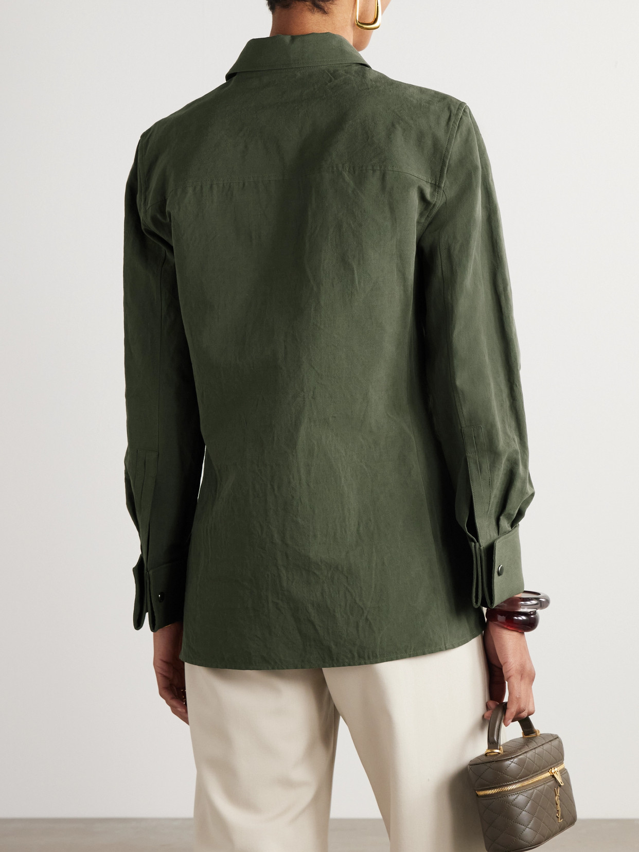 Saint Laurent Linen And Cotton "cassandre" Shirt In Green
