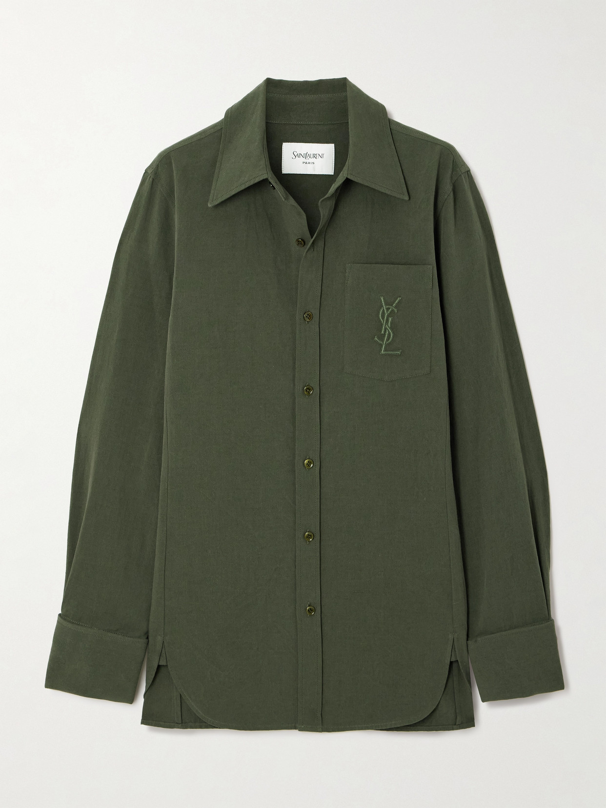 Saint Laurent Linen And Cotton "cassandre" Shirt In Green