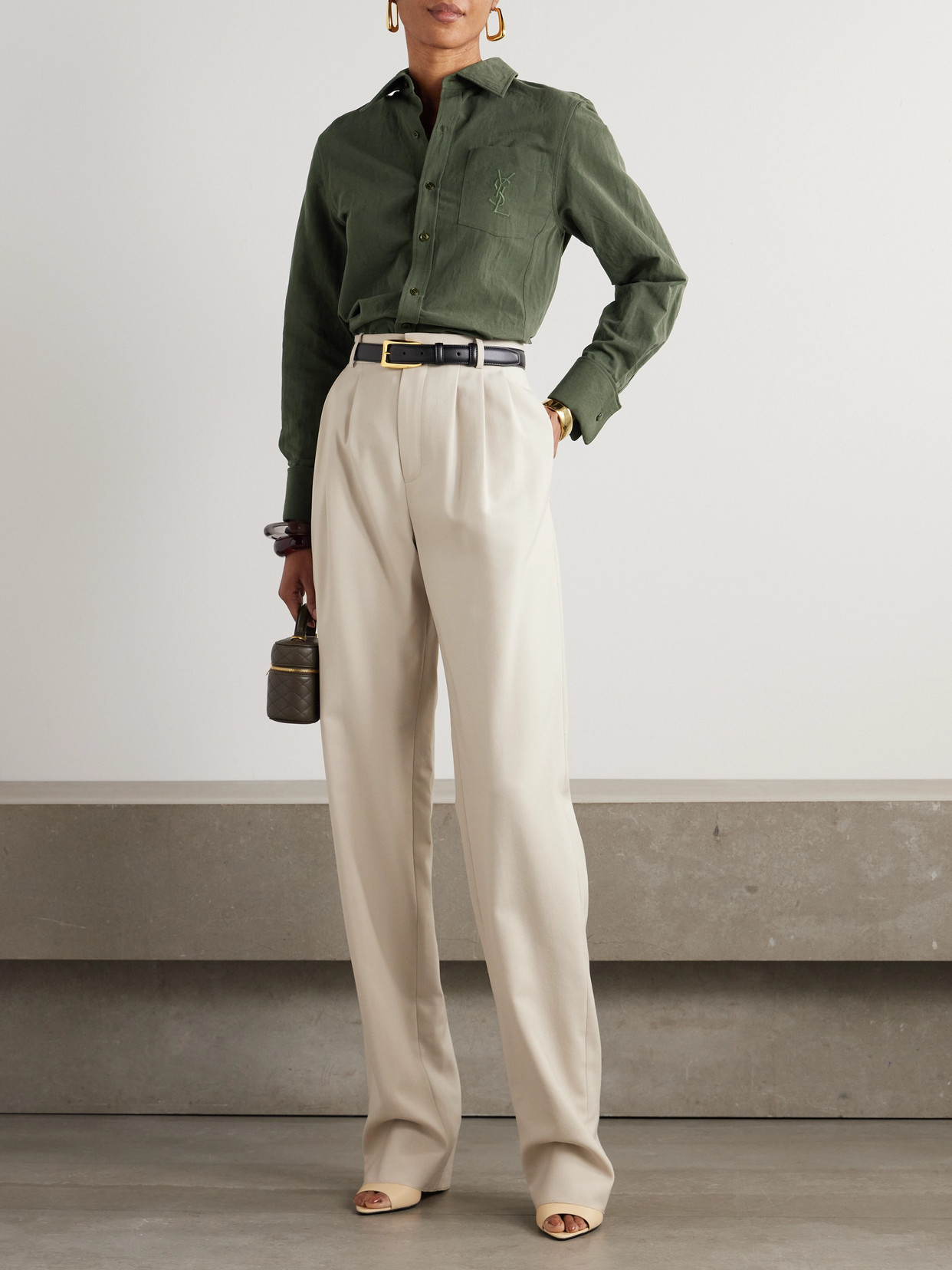 Saint Laurent Linen And Cotton "cassandre" Shirt In Green