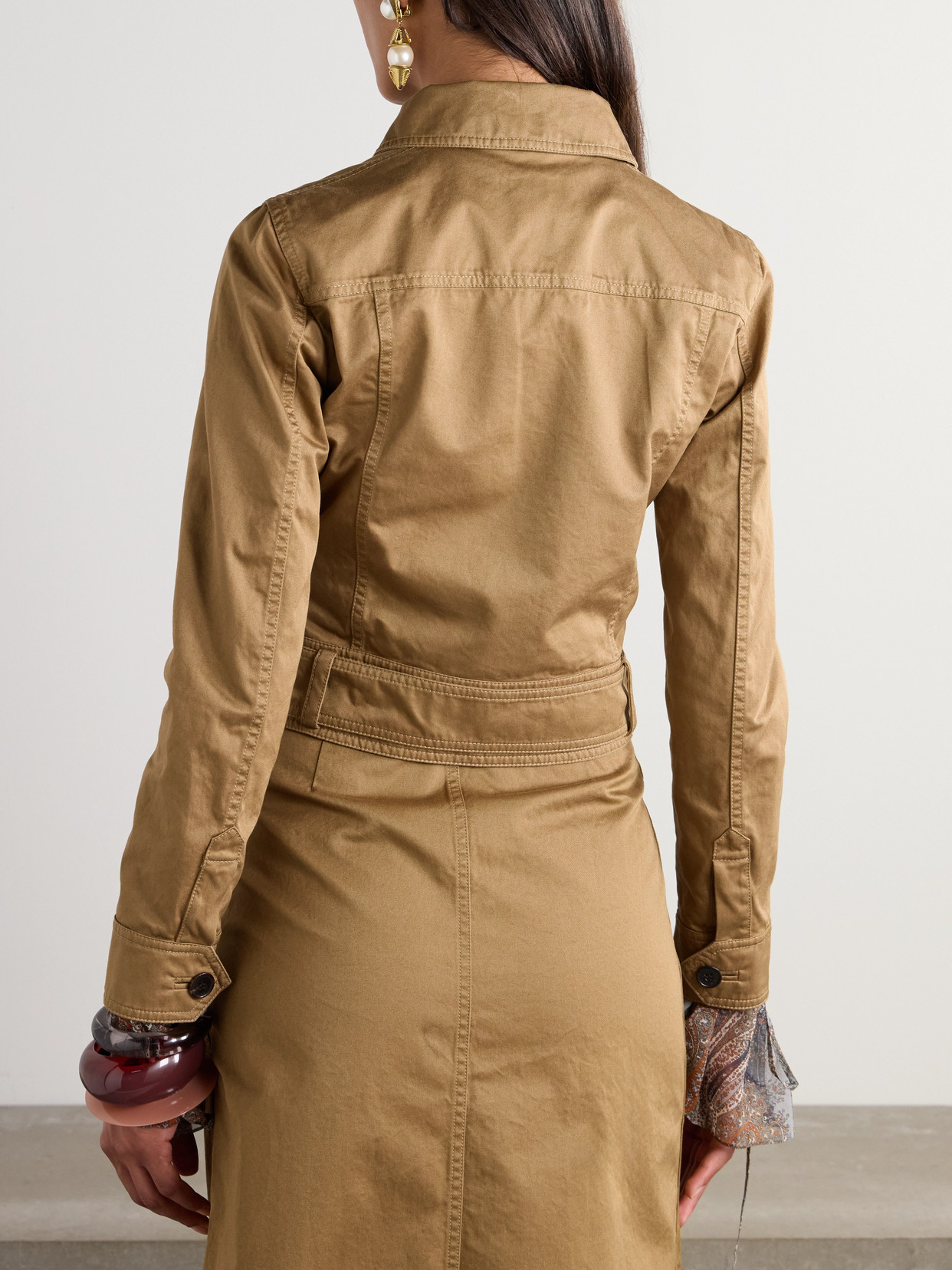Shop Saint Laurent Cropped Belted Organic Cotton-twill Jacket In Neutrals