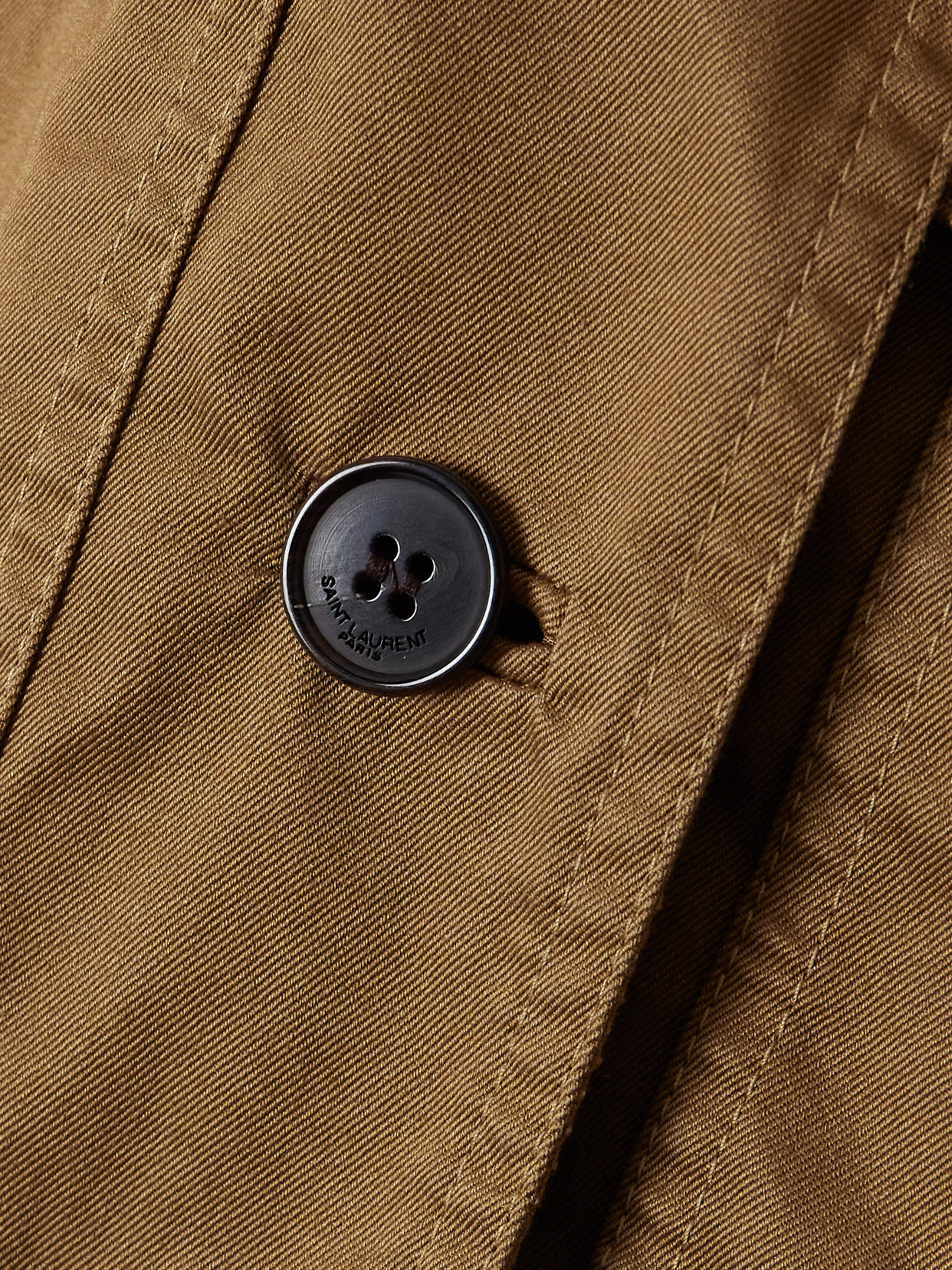 Shop Saint Laurent Cropped Belted Organic Cotton-twill Jacket In Neutrals