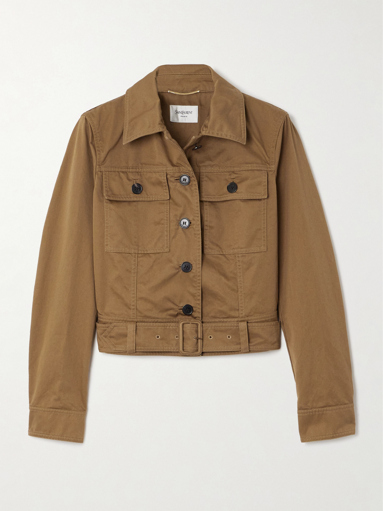 SAINT LAURENT CROPPED BELTED ORGANIC COTTON-TWILL JACKET