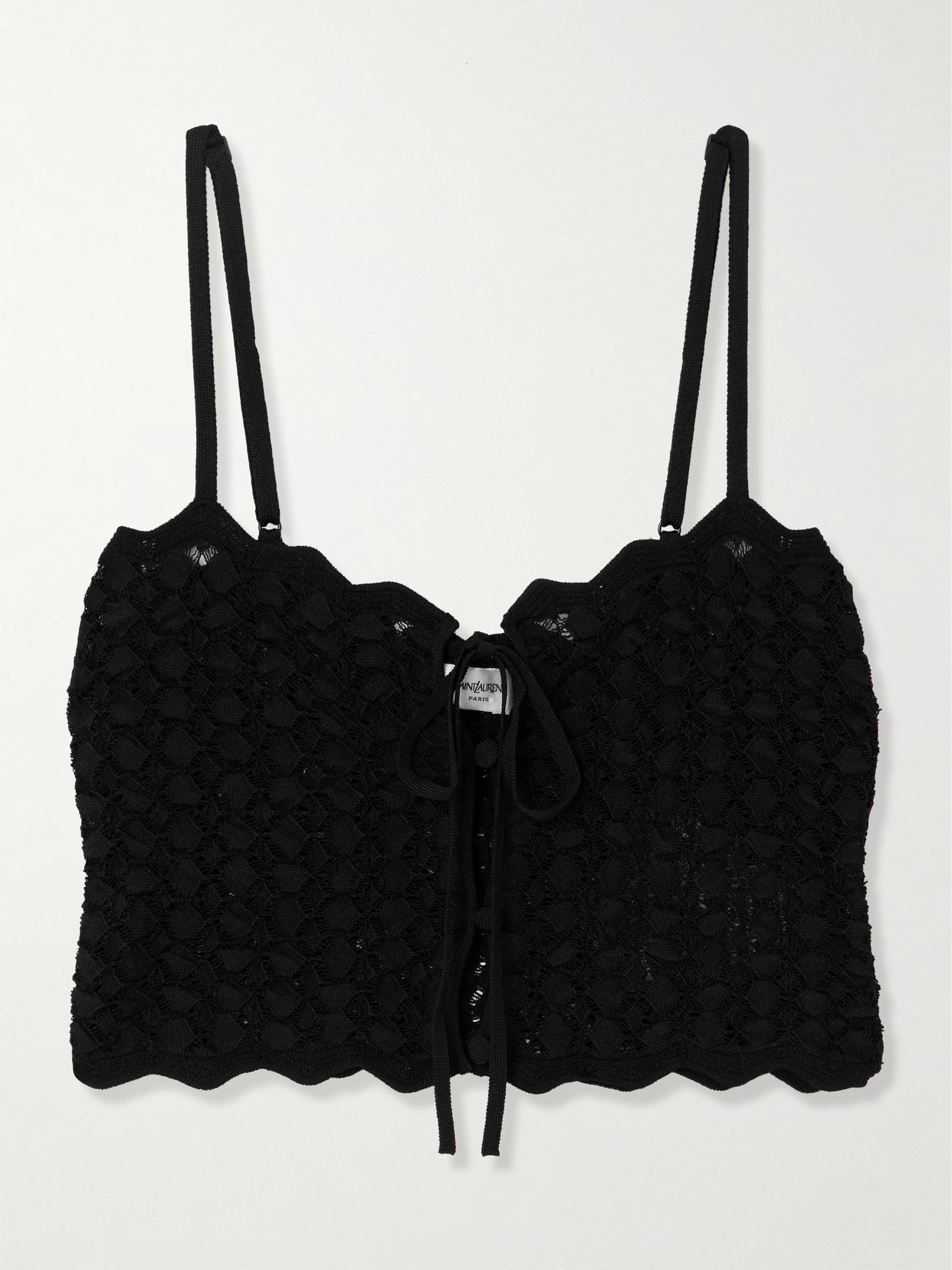 Saint Laurent Cropped Open-knit Top In Black