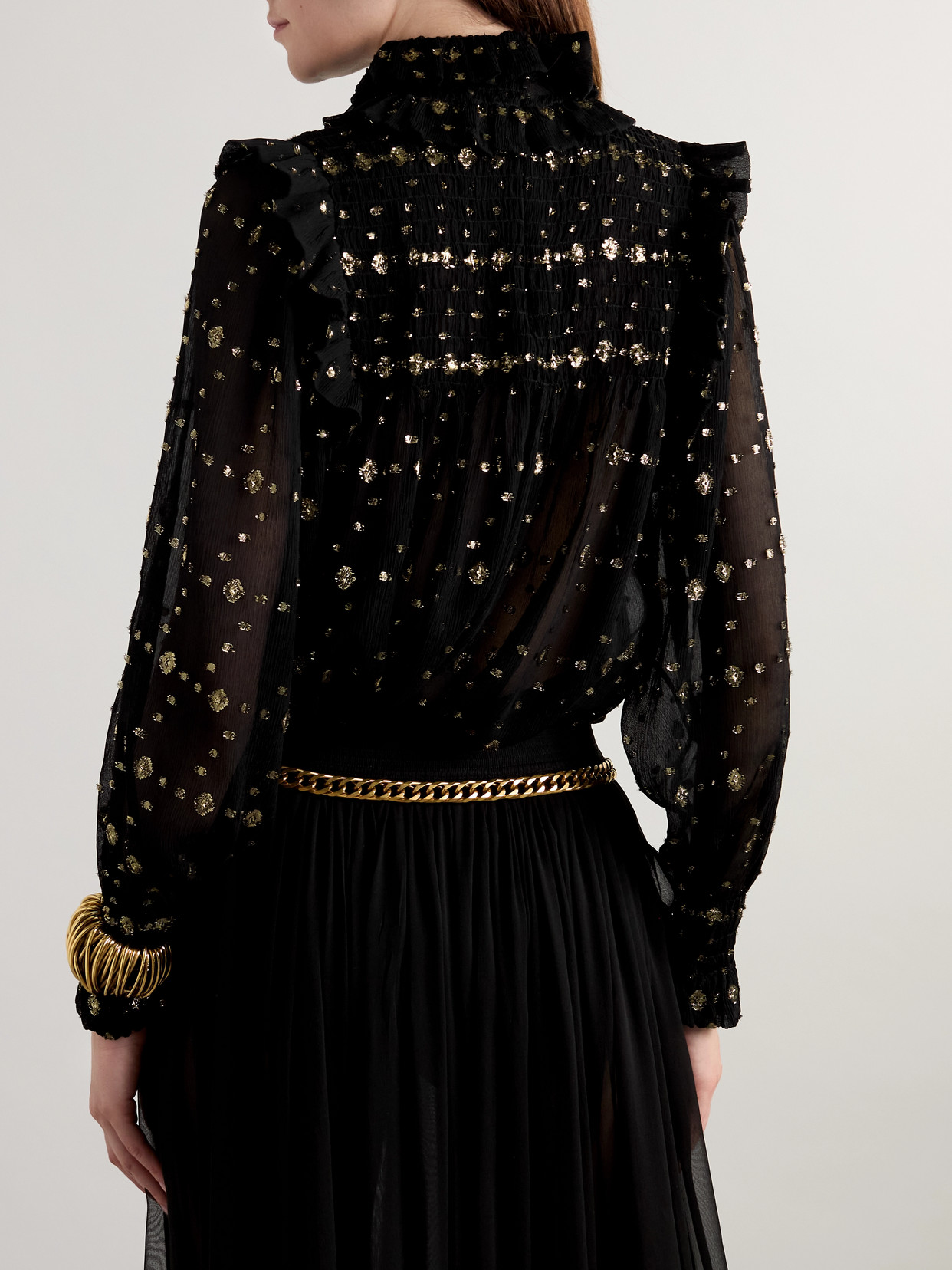 Saint Laurent Embroidered Crepe Blouse In Black