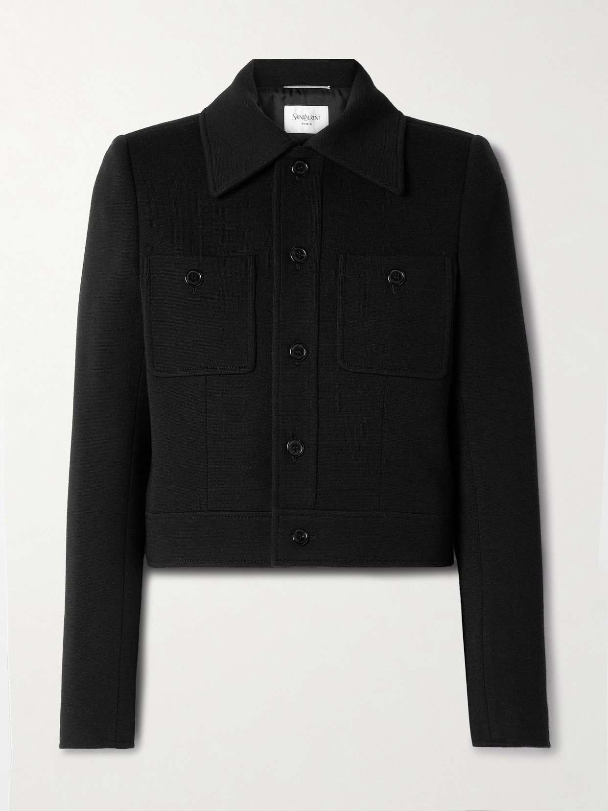 Saint Laurent Cropped Wool-blend Jersey Jacket In Black