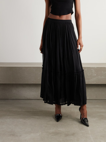 Saint Laurent Tiered gathered silk-chiffon maxi skirt