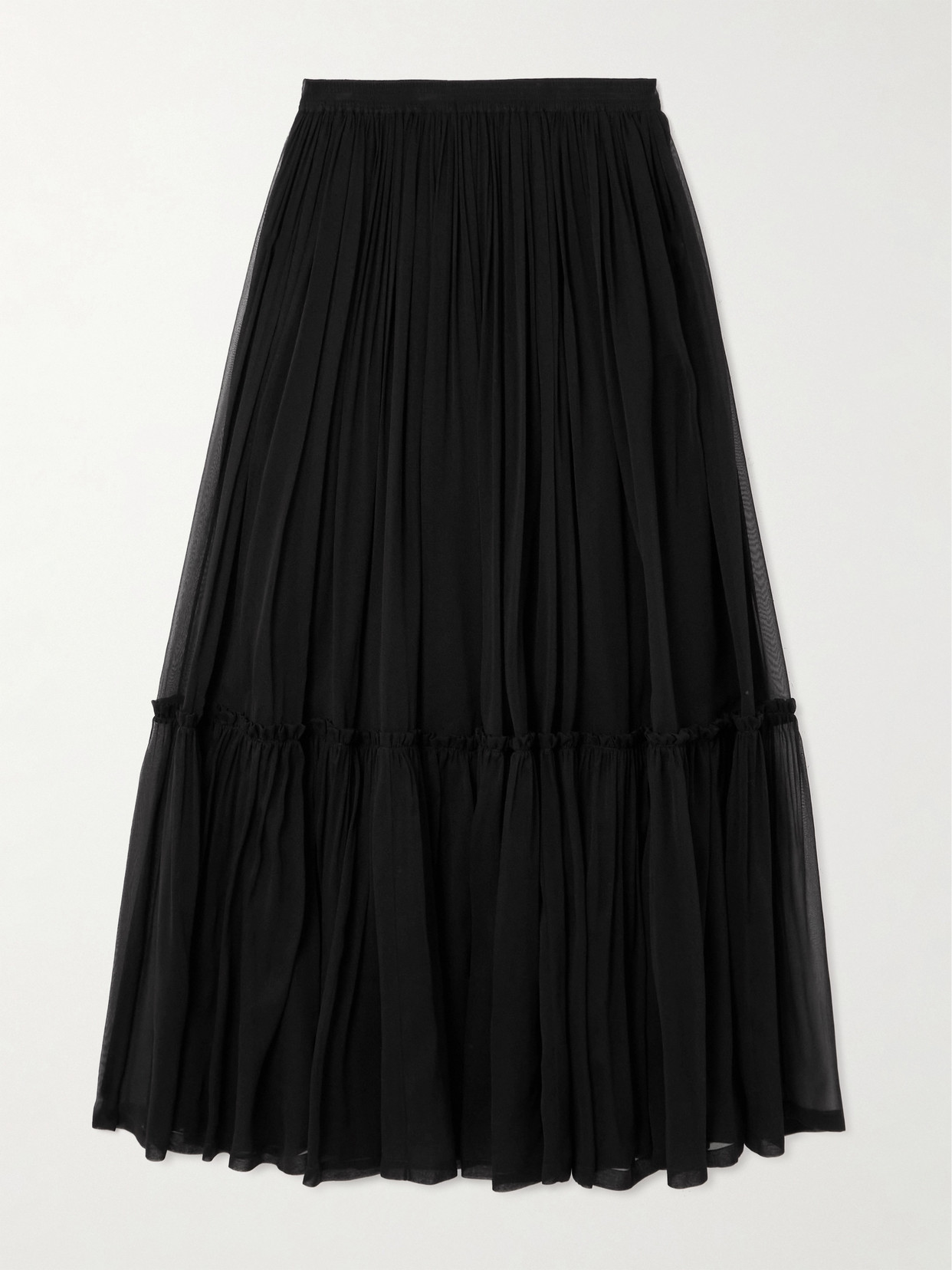 Saint Laurent Tiered Gathered Silk-chiffon Maxi Skirt In Black