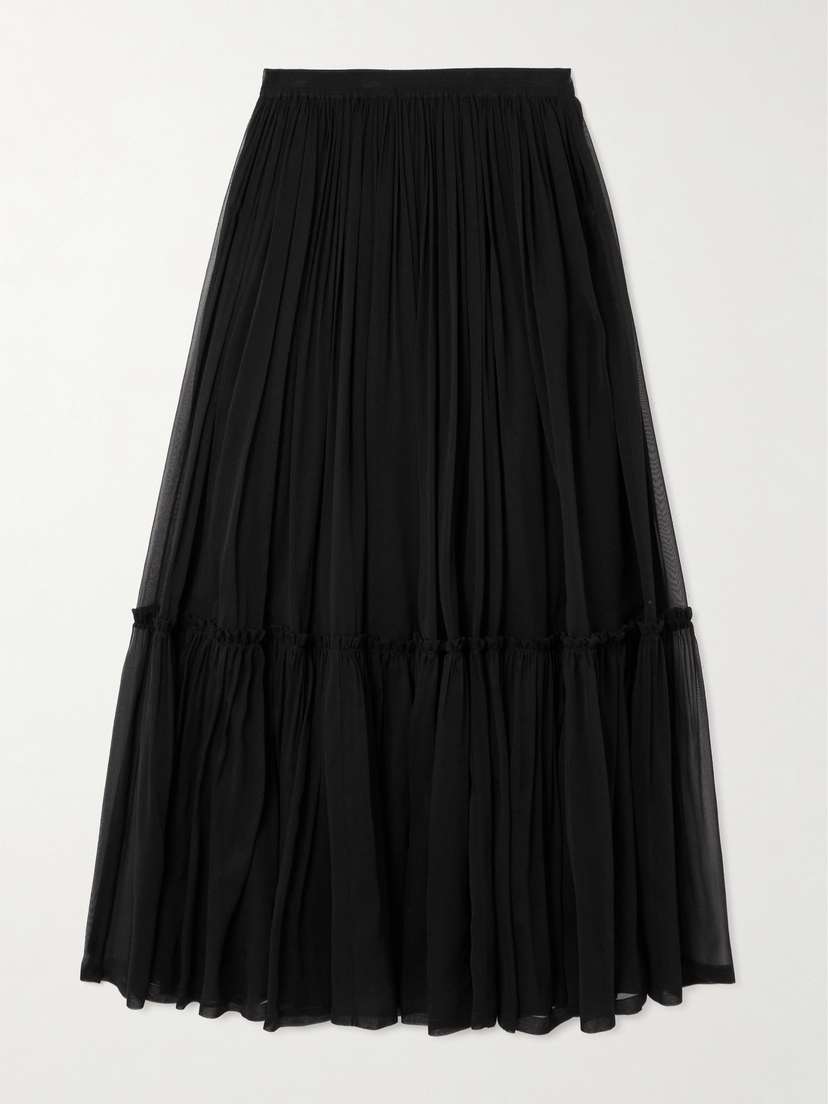 Saint Laurent Tiered Gathered Silk-chiffon Maxi Skirt