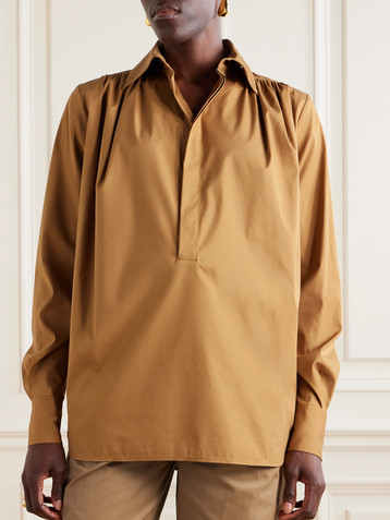 Saint Laurent Gathered cotton-blend blouse