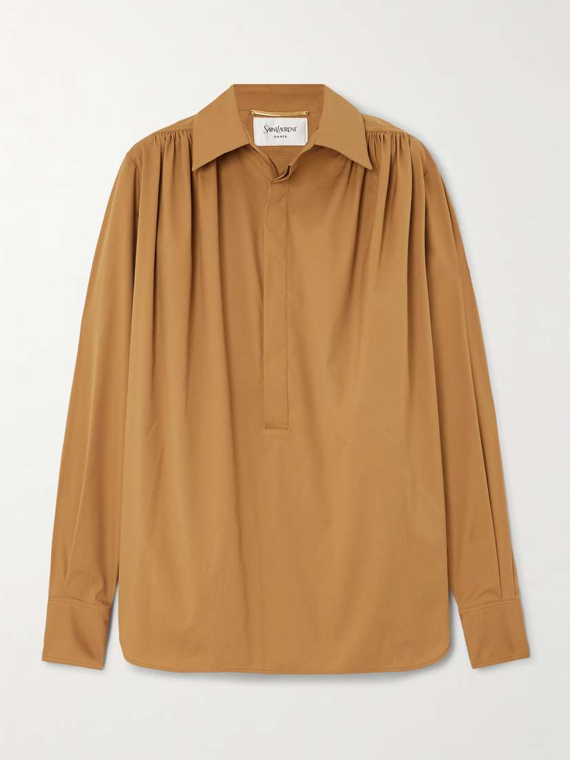 Saint Laurent Gathered Cotton-blend Blouse