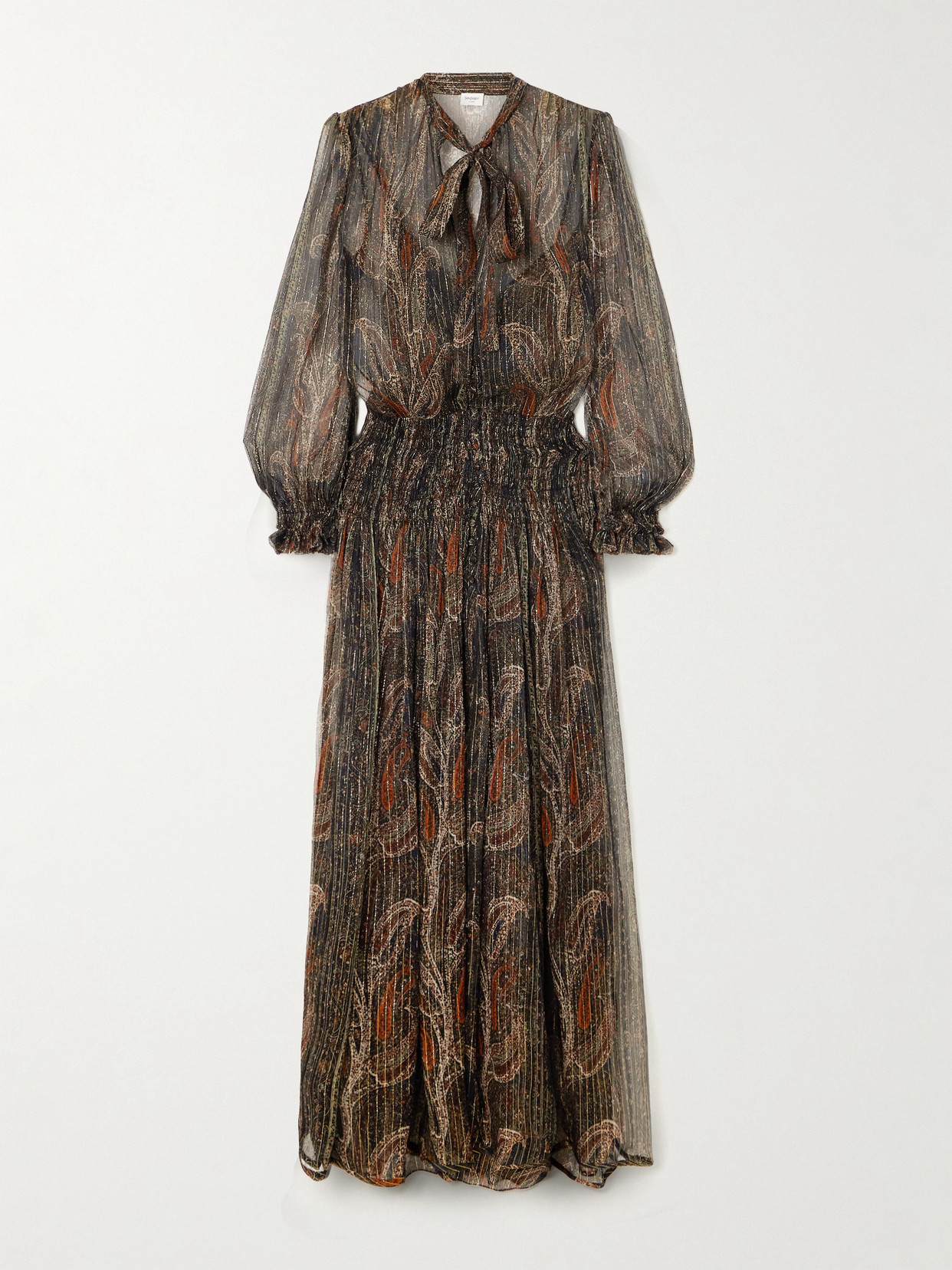 Saint Laurent Long Lavallière Dress In Multi