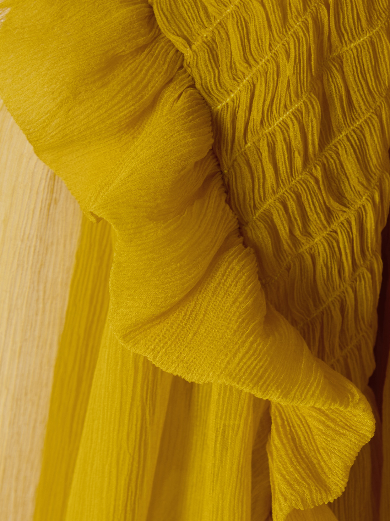 Saint Laurent Silk Blouse With Ruffled Collar And Smocked Detailing In Yellow