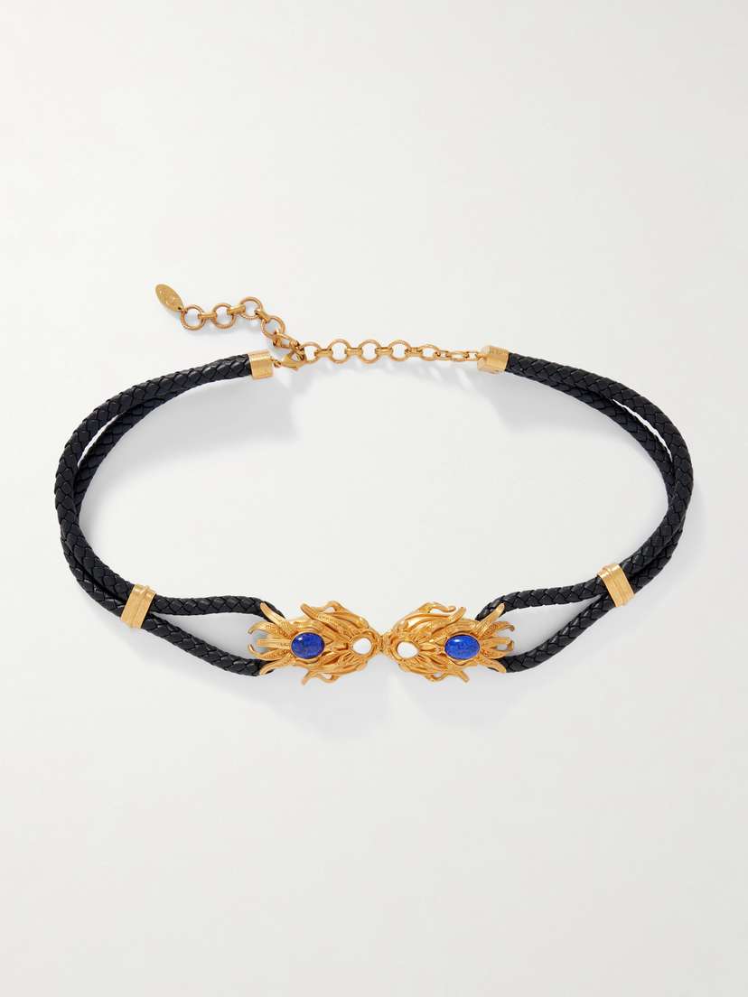 Sonia Petroff Dragonfish Embellished Braided Leather Belt