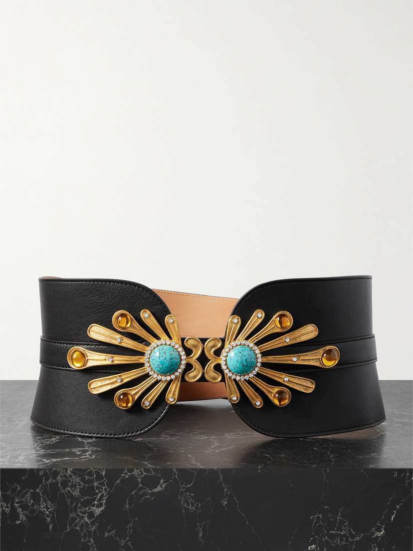 Sonia Petroff Kiss Fish Embellished Leather Waist Belt