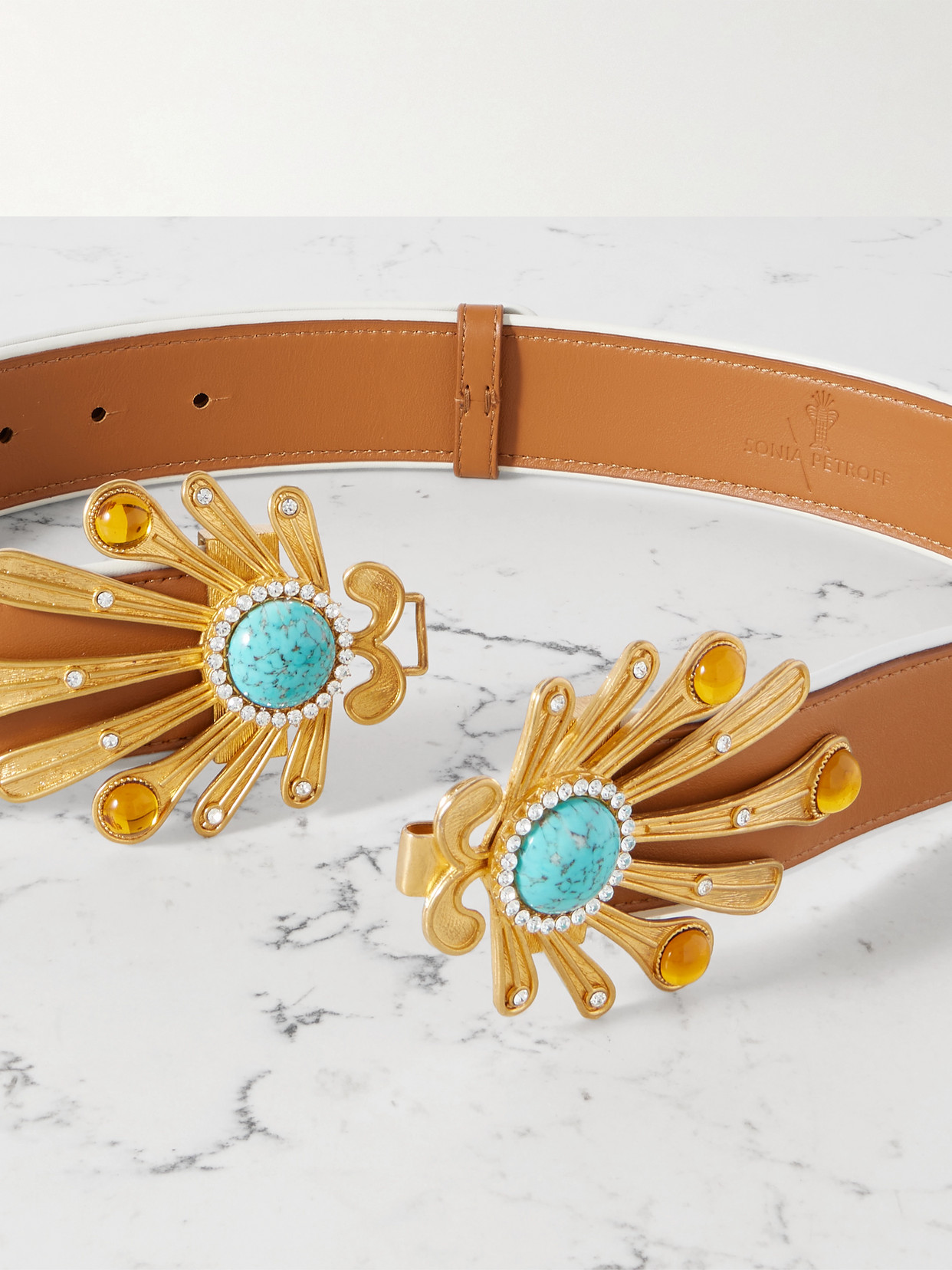 Sonia Petroff Kiss Fish Embellished Leather Belt In Brown
