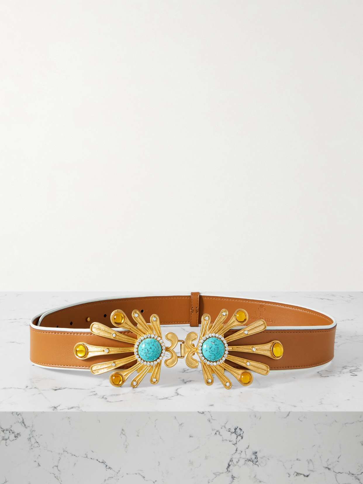 Sonia Petroff Kiss Fish Embellished Leather Belt In Brown