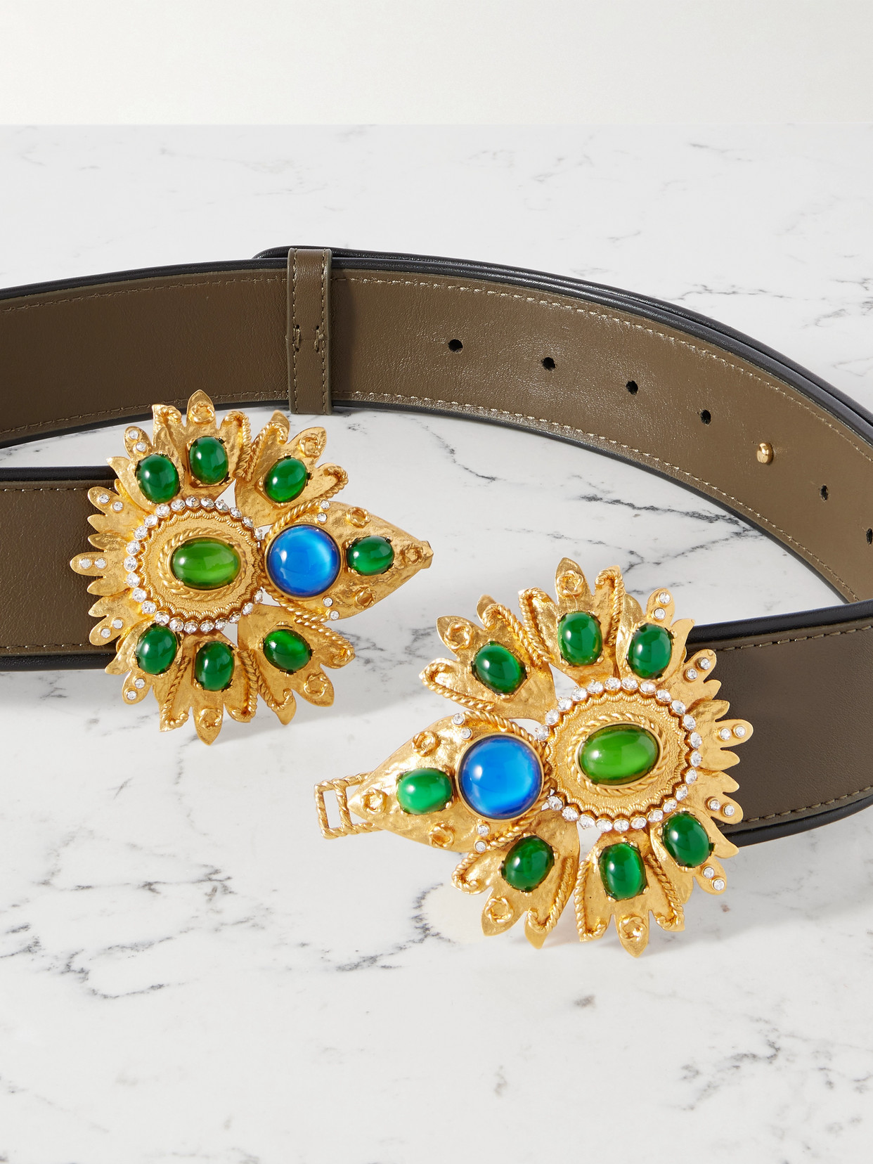 Sonia Petroff Desert Rose Embellished Leather Belt In Brown