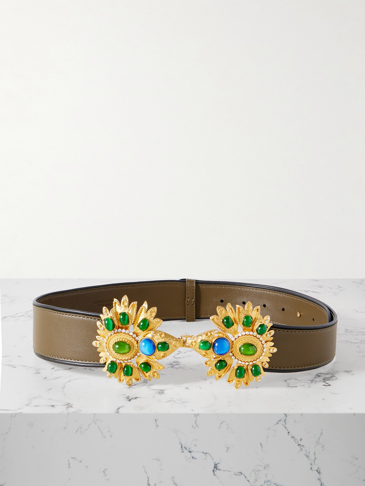 Sonia Petroff Desert Rose Embellished Leather Belt In Brown