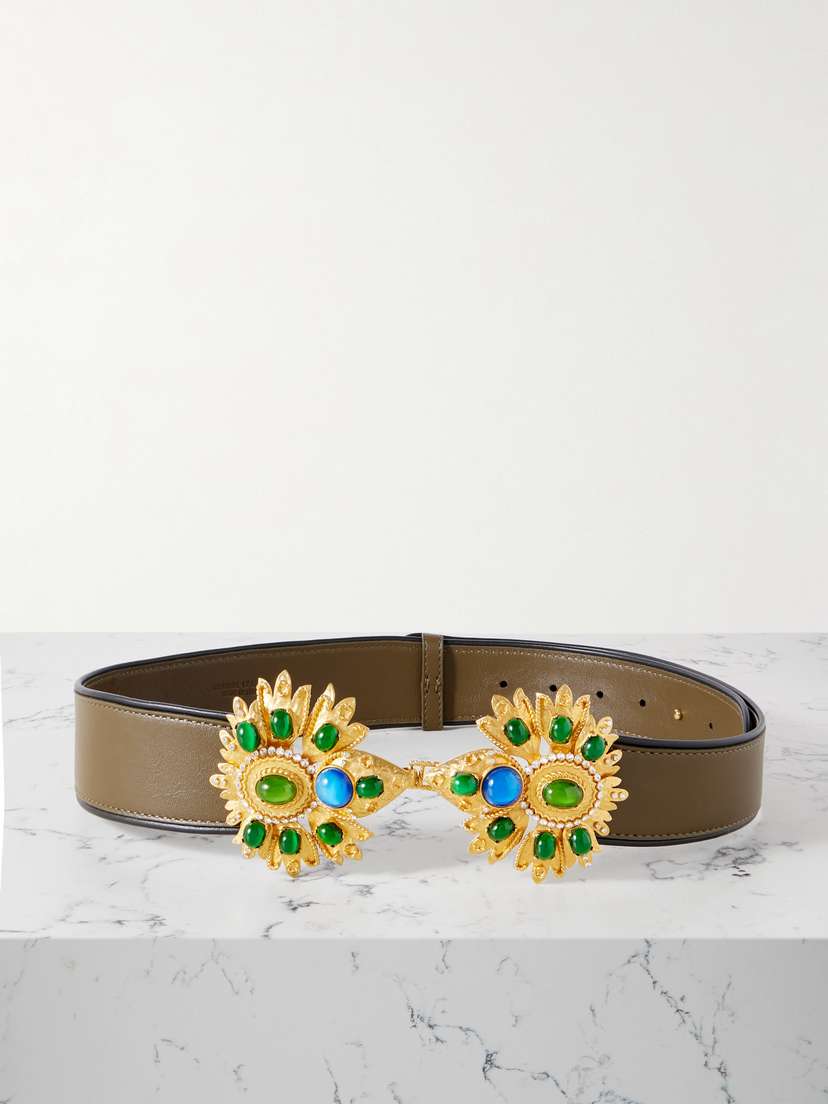 Sonia Petroff Desert Rose Embellished eather Belt