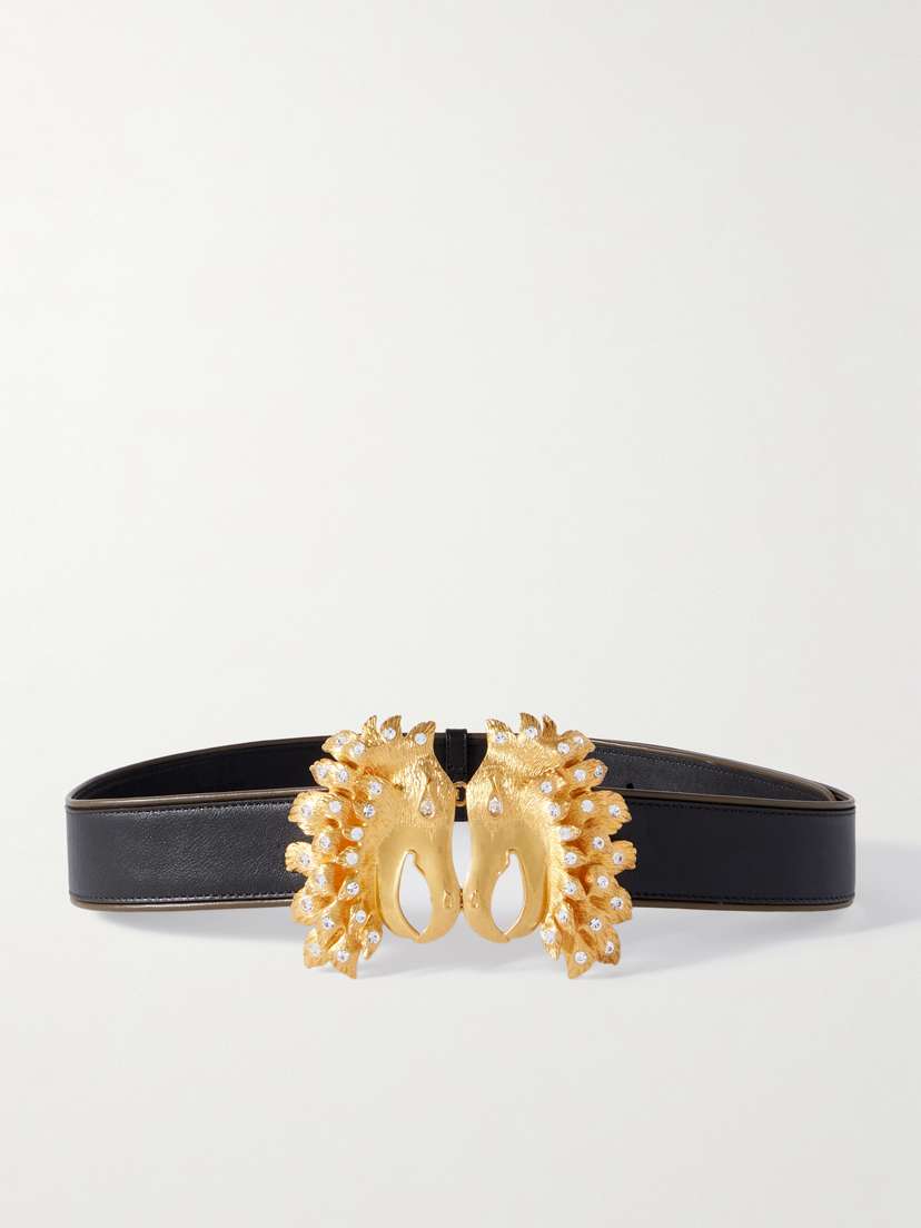 Sonia Petroff Griffin Embellished Leather Belt