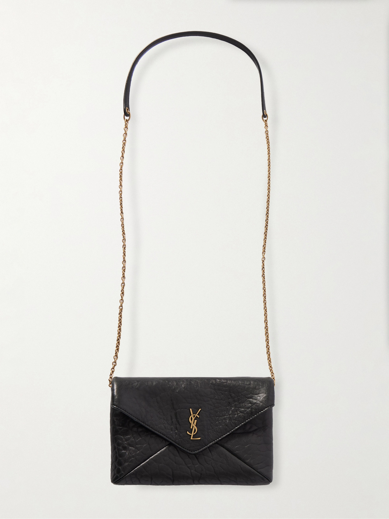 Saint Laurent Cassandre Mini Textured-leather Shoulder Bag In Black