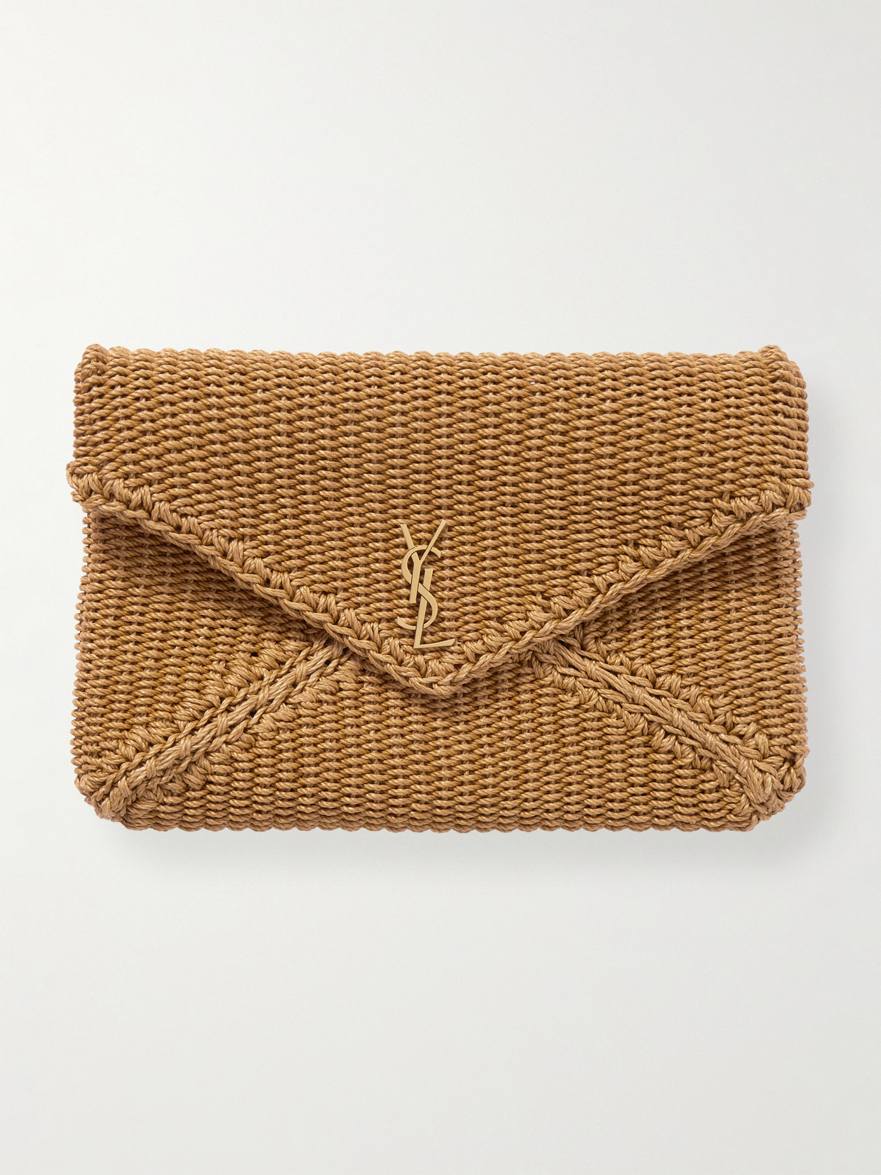 Saint Laurent Cassandre Straw Clutch In Brown