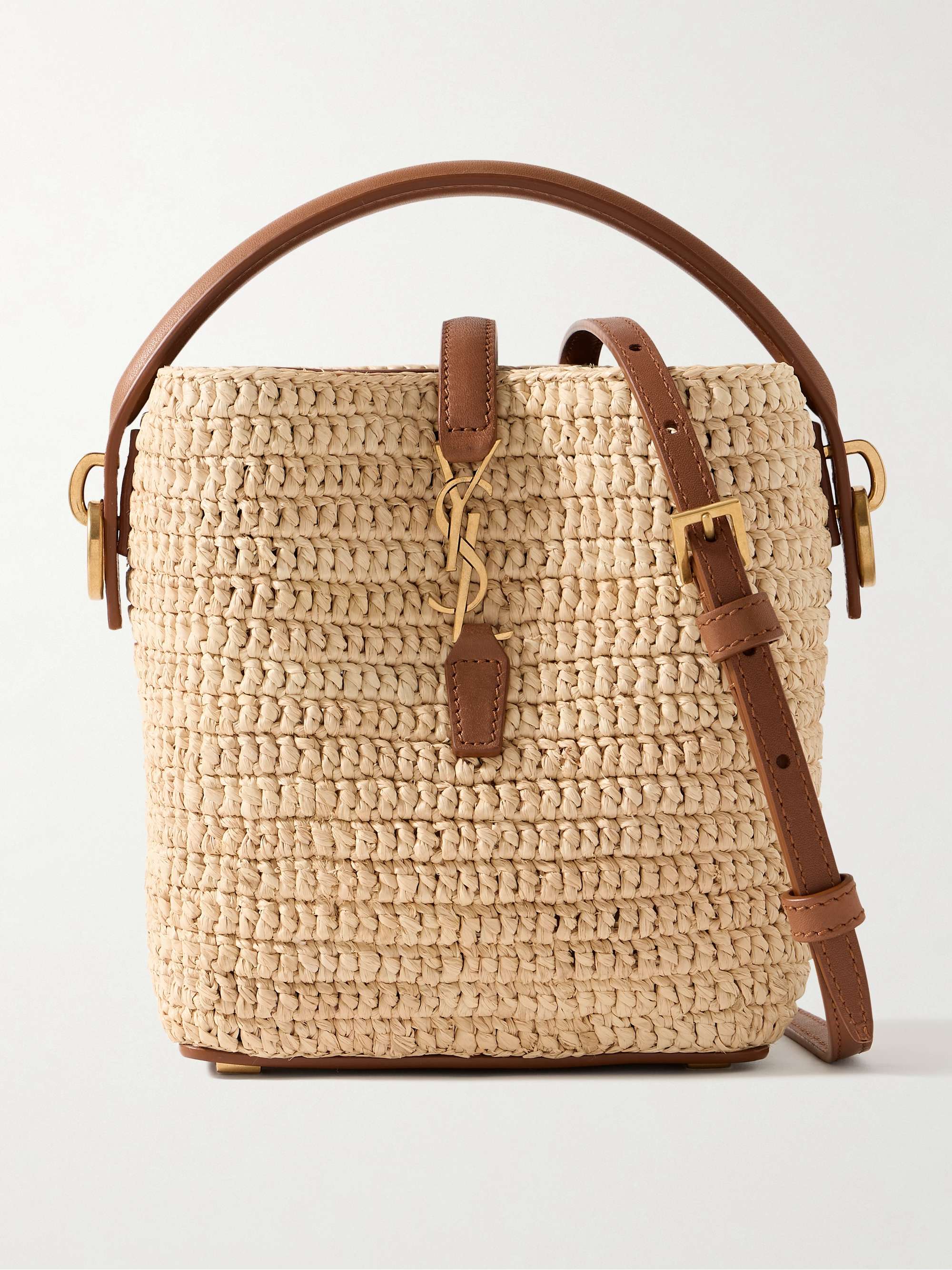Le 37 mini leather-trimmed raffia bucket bag - neutral - One Size