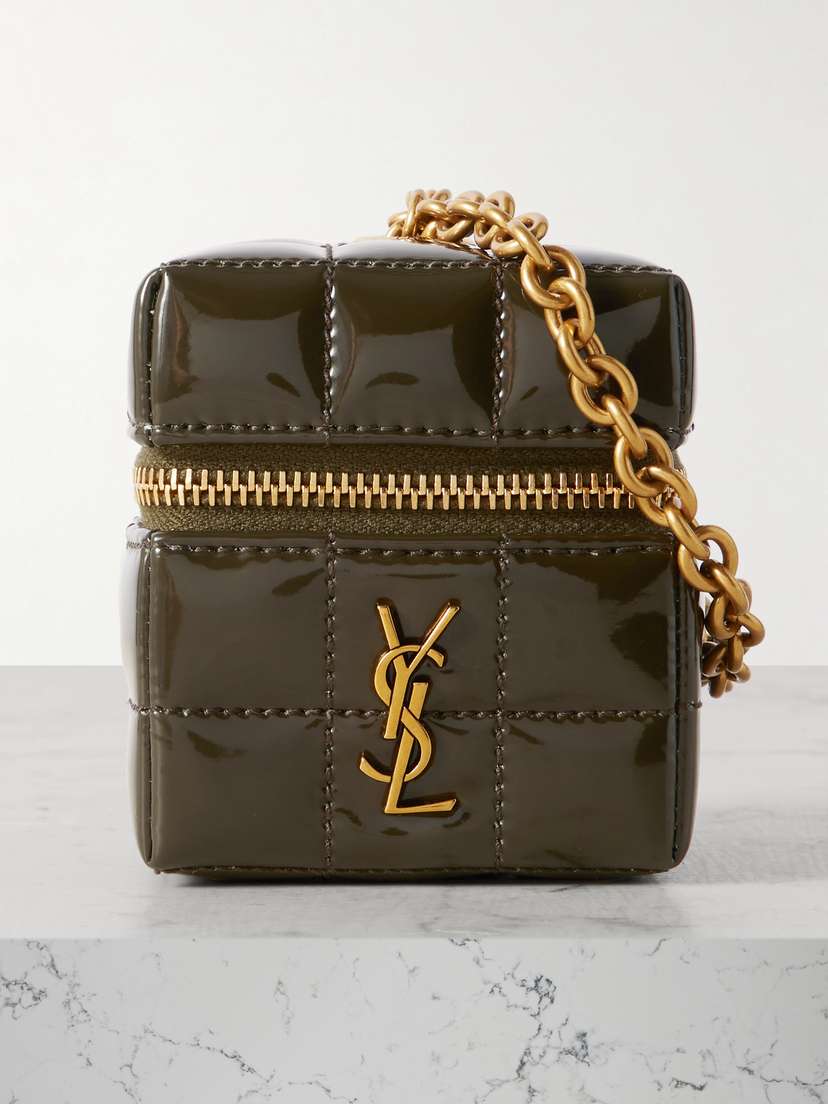 Saint Laurent Cassandre Micro Cube Quilted Patent-leather Pouch
