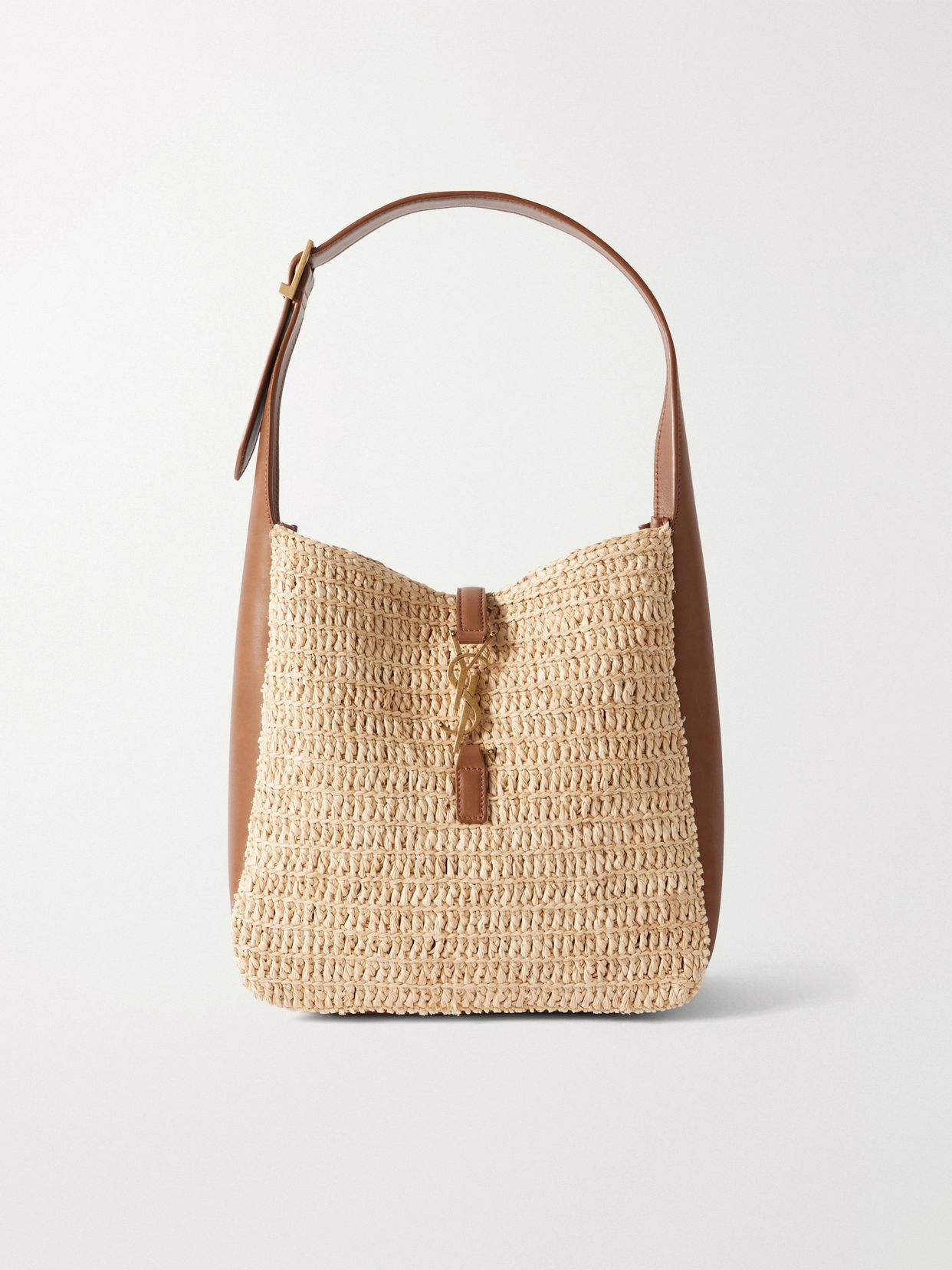 Le 5 À 7 Bea small leather-trimmed raffia shoulder bag
