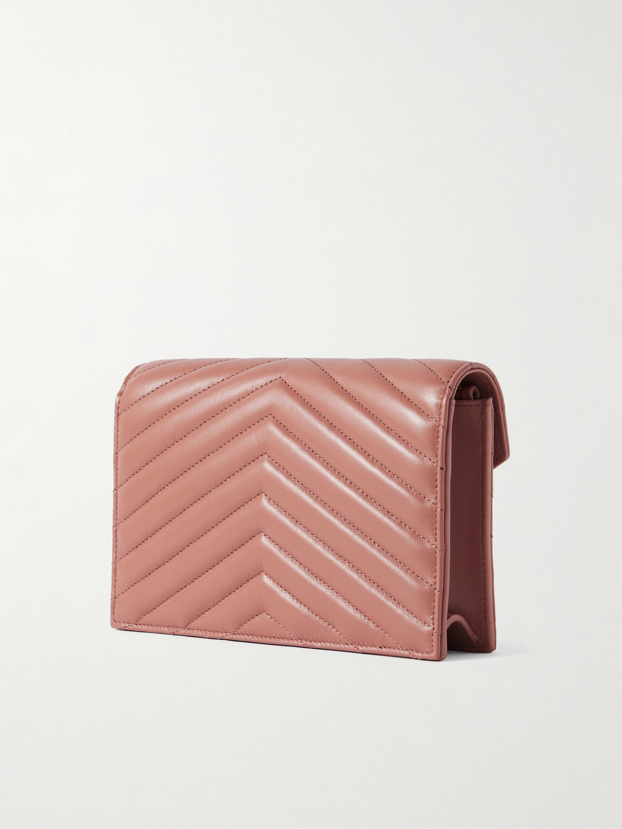 Saint Laurent Cassandre Envelope Chain Mini Matelassé Leather Wallet In Pink