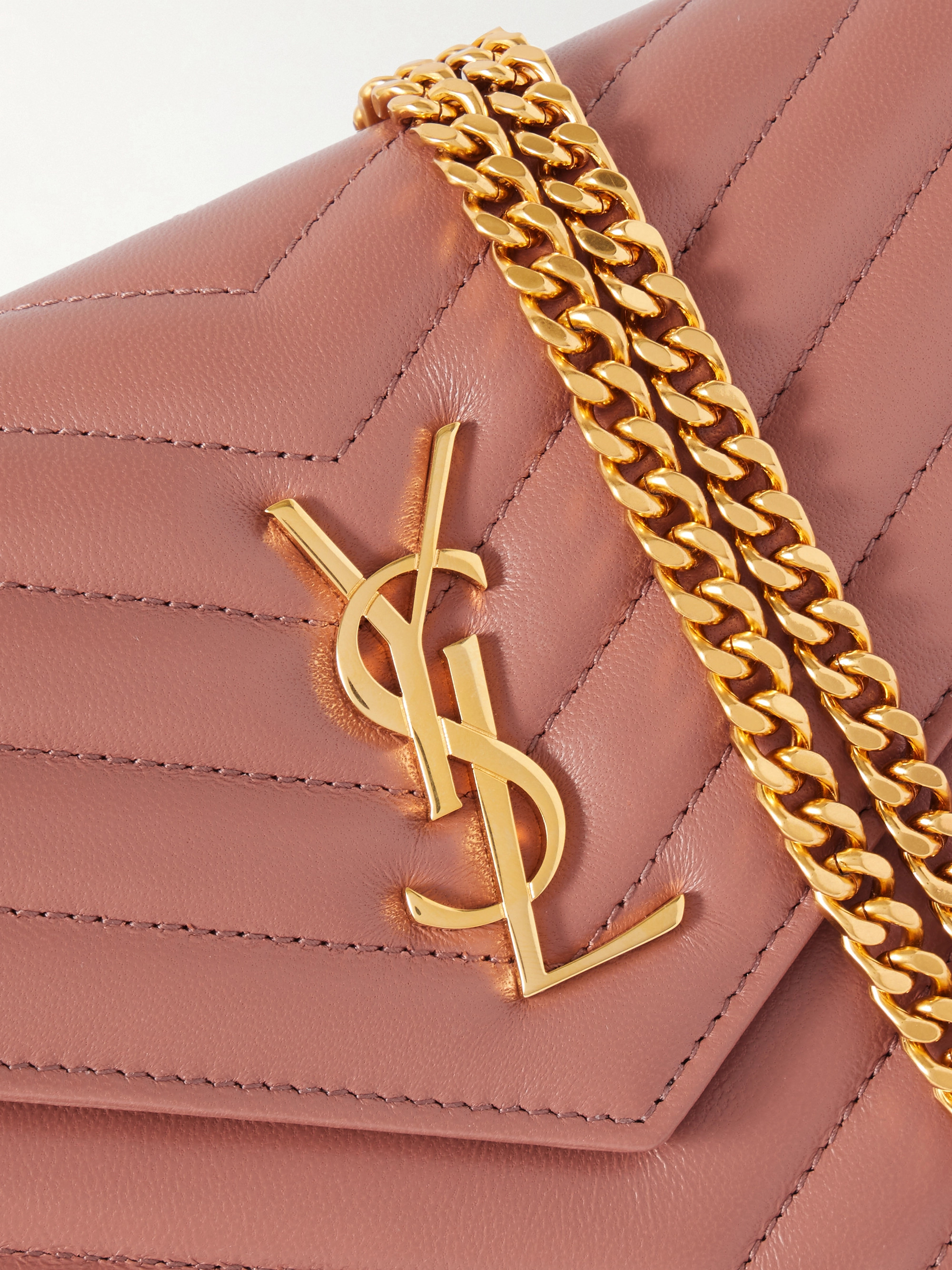 Saint Laurent Cassandre mini matelassé leather chain wallet
