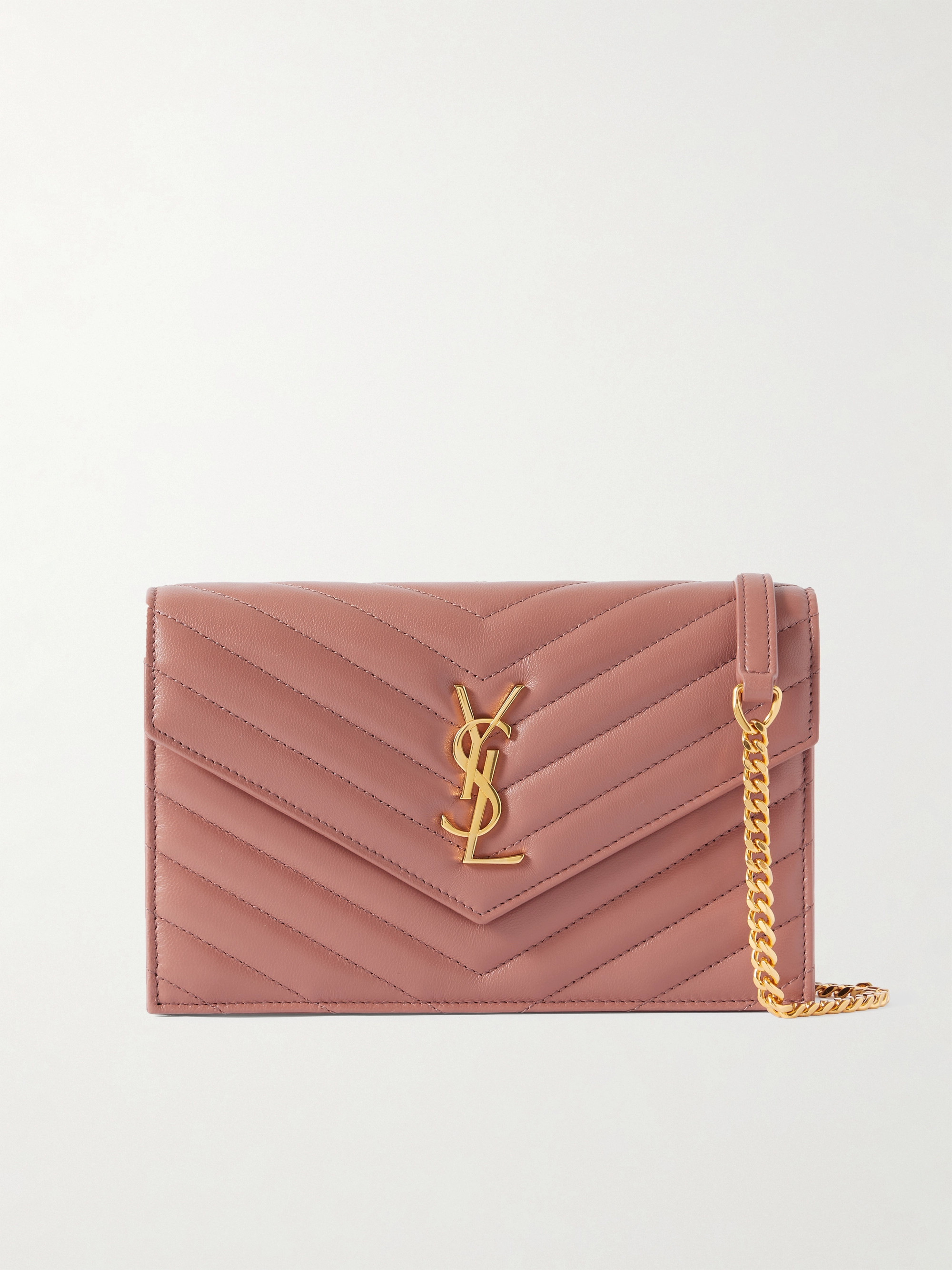 Saint Laurent Cassandre mini matelassé leather chain wallet