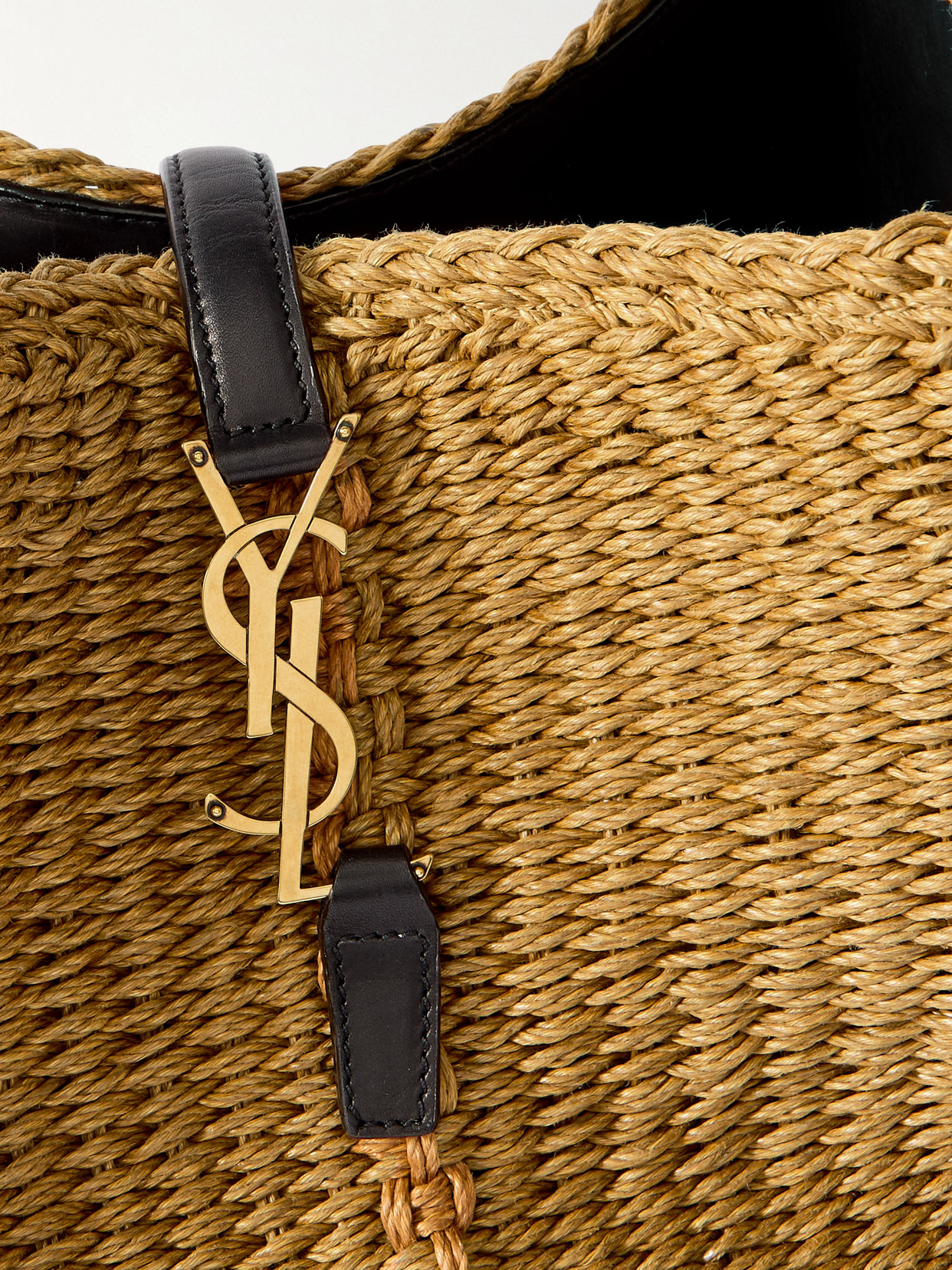 Saint Laurent Le 37 Bucket Leather-trimmed Raffia Shoulder Bag In Brown