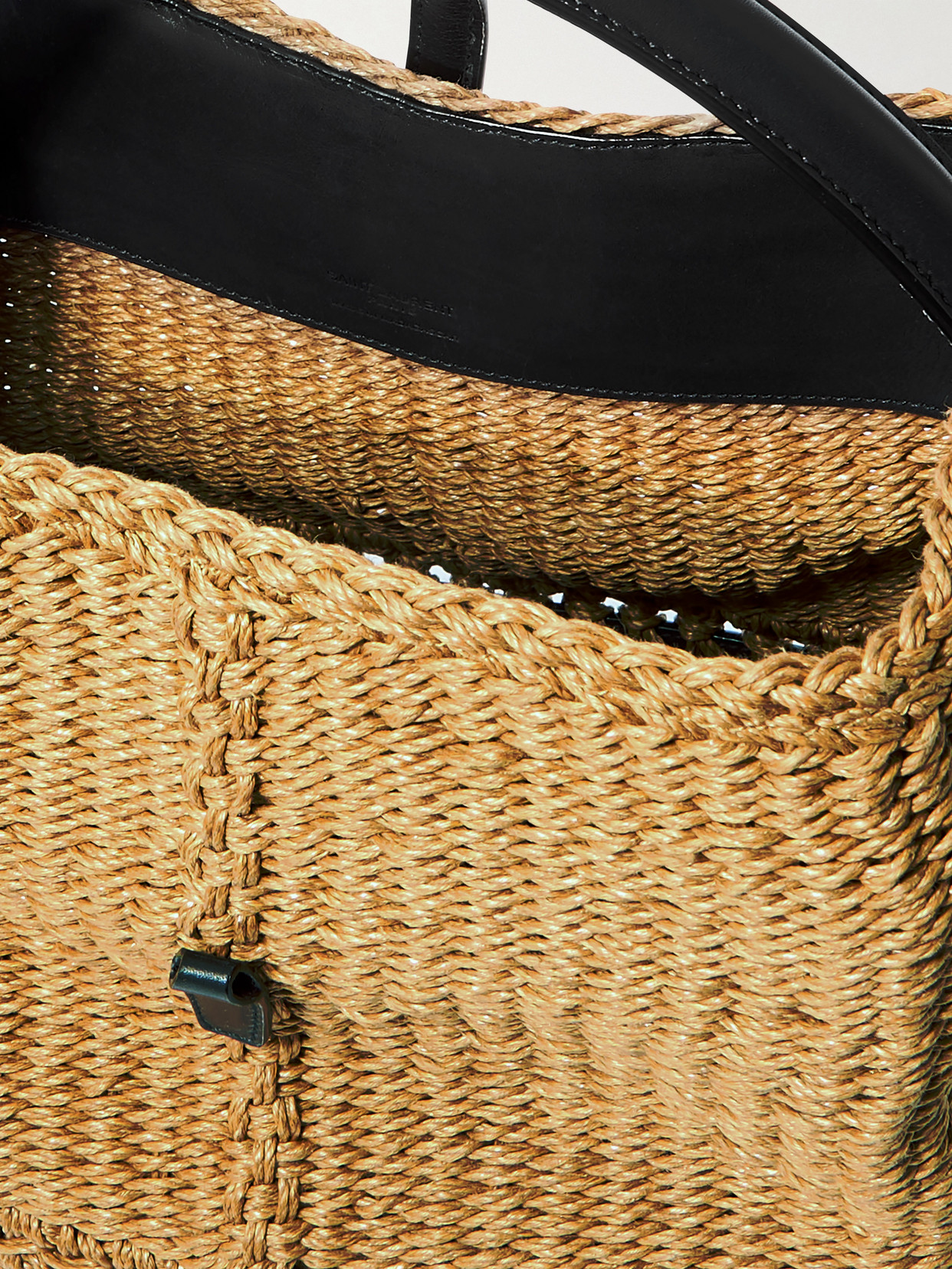 Saint Laurent Le 37 Bucket Leather-trimmed Raffia Shoulder Bag In Brown